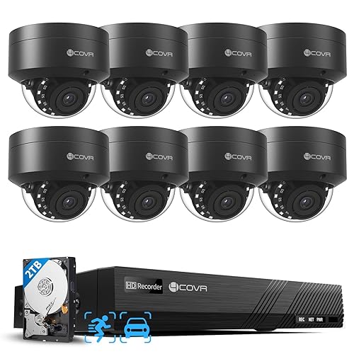 4COVR 8 Camera Security System, 8X 5MP IK10 Vandal-Proof IP67 Dome PoE IP Camera with Audio, 8 Channel NVR 2TB HDD, AI Human Vehicle Detection & IR