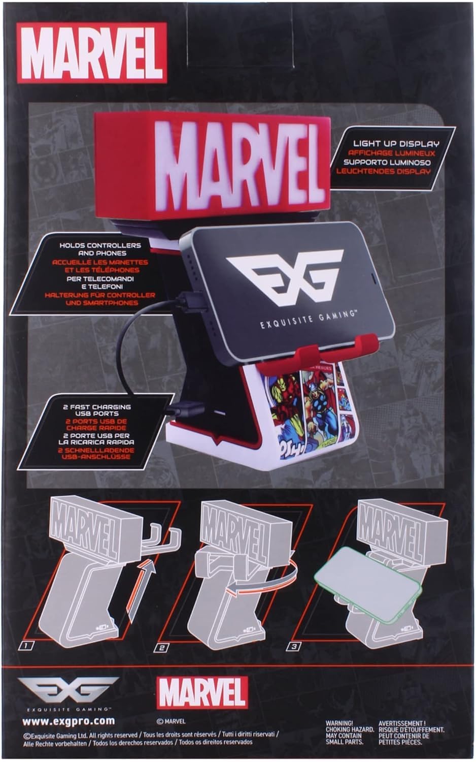 Exquisite Gaming Marvel Logo Charging Stand with USB-C Cable & Phone Holder