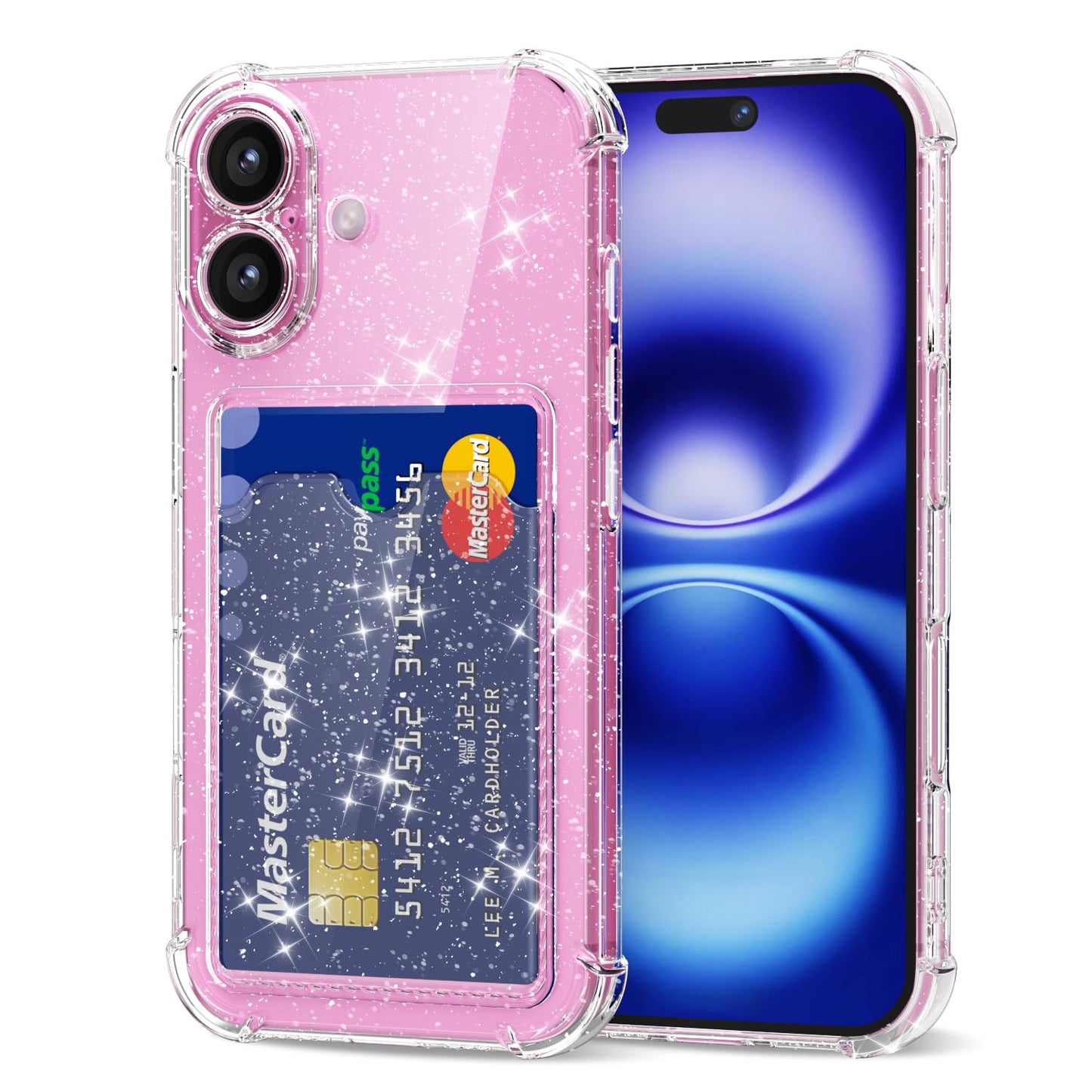 Svanove for iPhone 16 Wallet Case with Card Holder, Clear Glitter Cute Girly Credit Card Slot Case, Sparkly Sparkle Bling Thin Slim Silicone