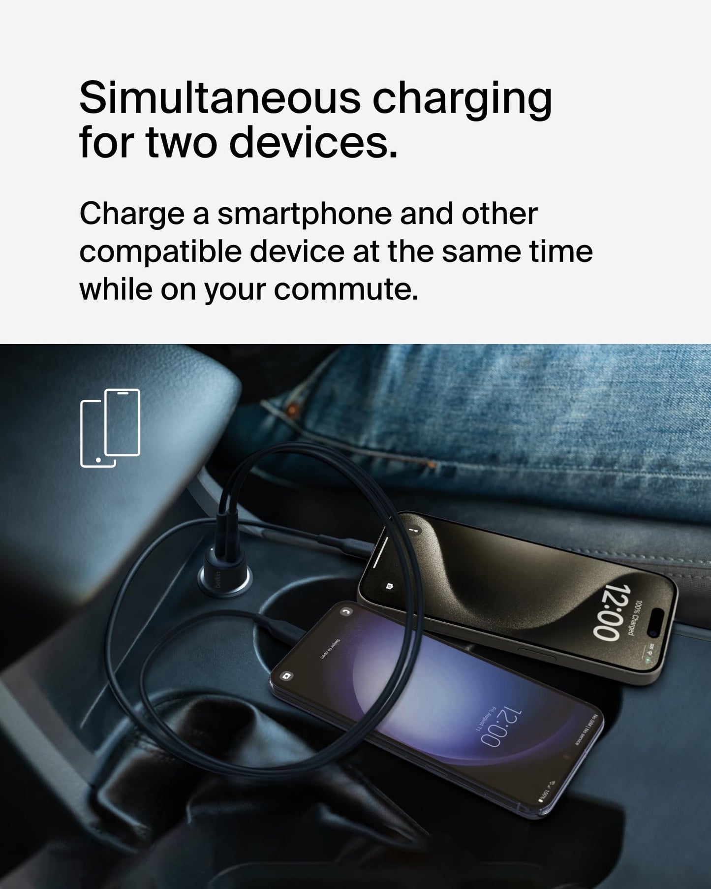 Belkin BoostCharge 42-Watt Dual Port Fast Car Charger w/30W USB-C & 12W USB-A Ports for iPhone 16, 16 Pro, Galaxy S26, S25, Pixel 10 & 9, Nintendo