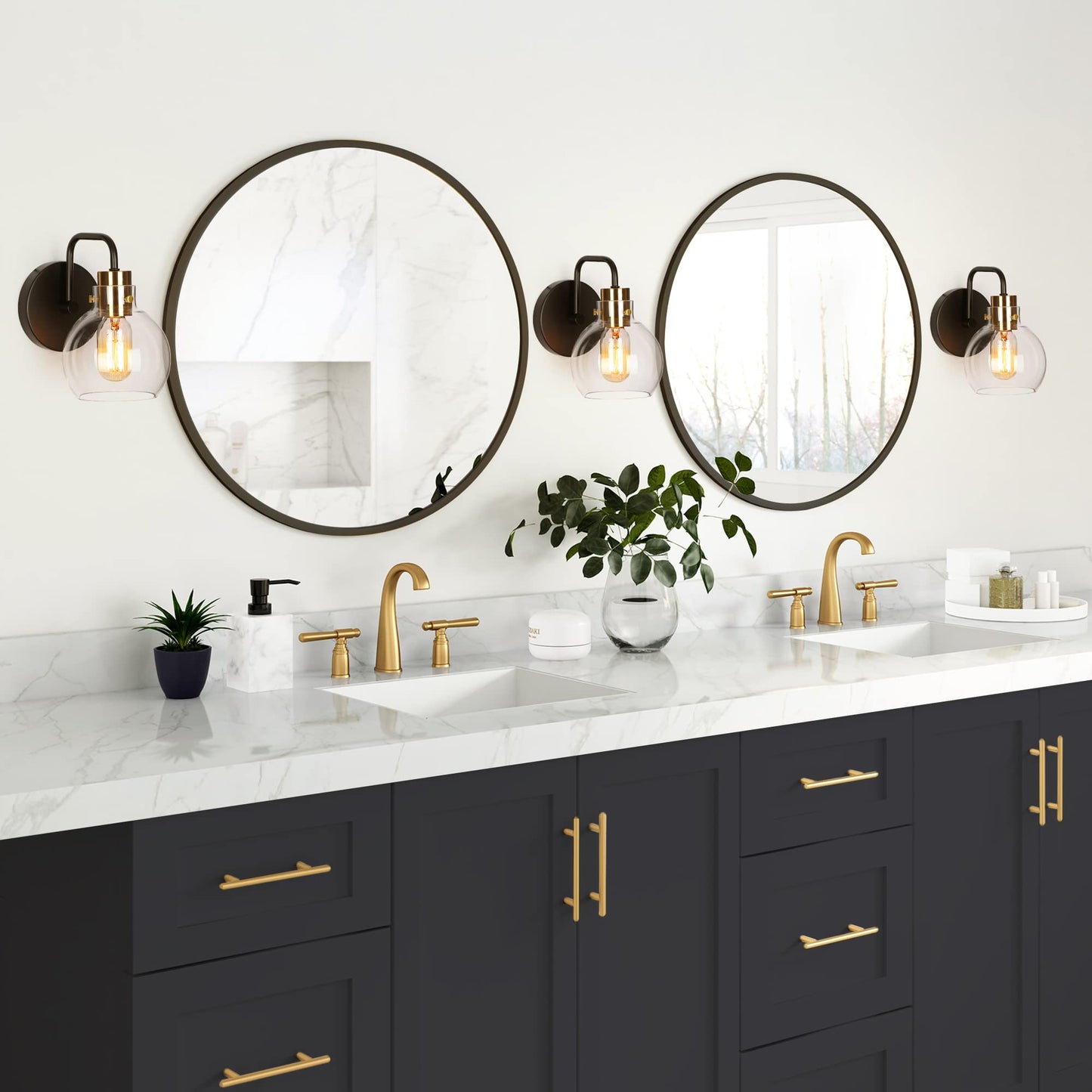 classy leaves Wall Sconces, 1-Light Black Bathroom Light Fixtures with Electroplated Gold Brass Socket, Farmhouse Black and Gold Sconces Wall