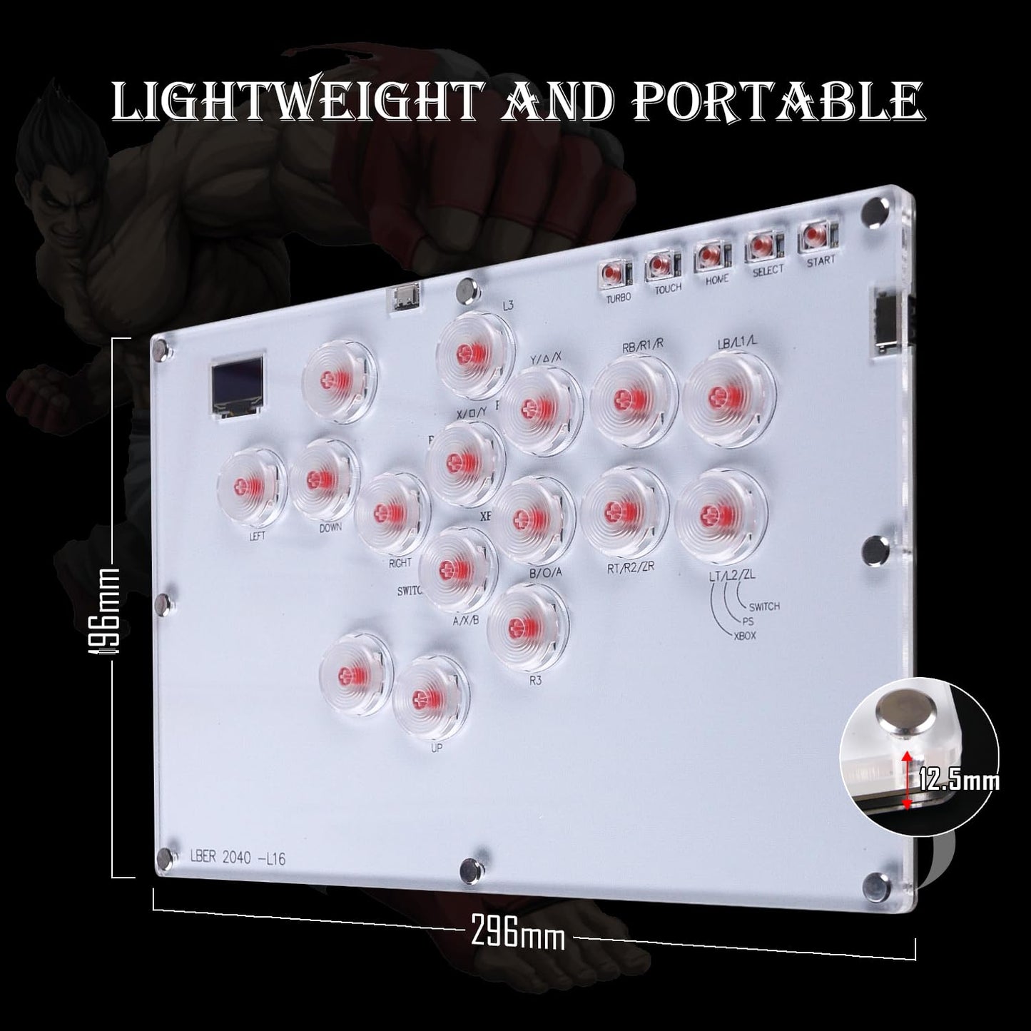 Arcade Stick All-Button Controller L16, Leverless Controller Street Fight with Turbo & SOCD, Arcade Stick Street Fight for PC/PS3/PS4/Steam/Switch