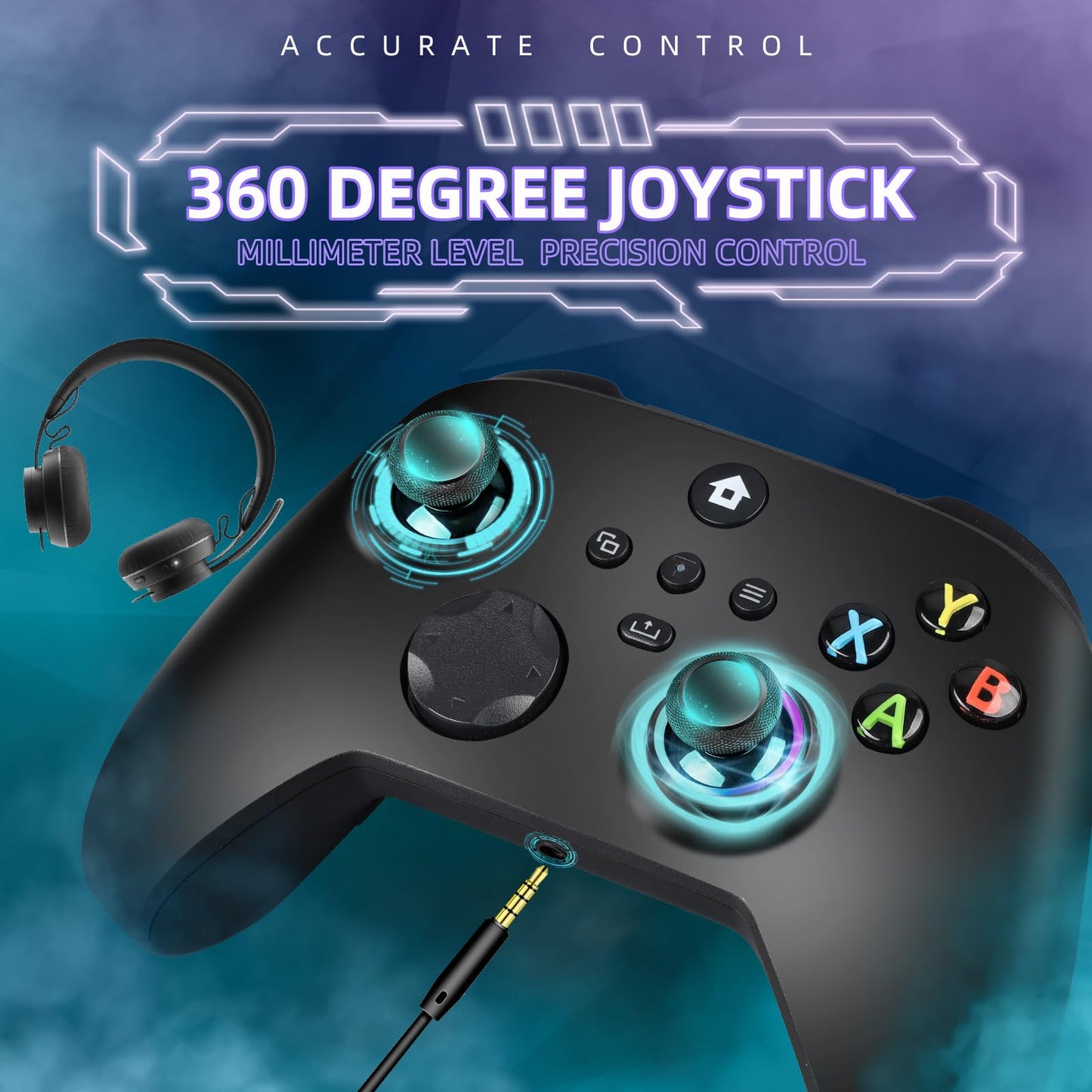 QEUVOON Wireless Controller with 8 Colors RGB Light for Xbox Controller,Xbox One Series X|S,PC Windows,Dual Vibration/Turbo/Programmable,Stable