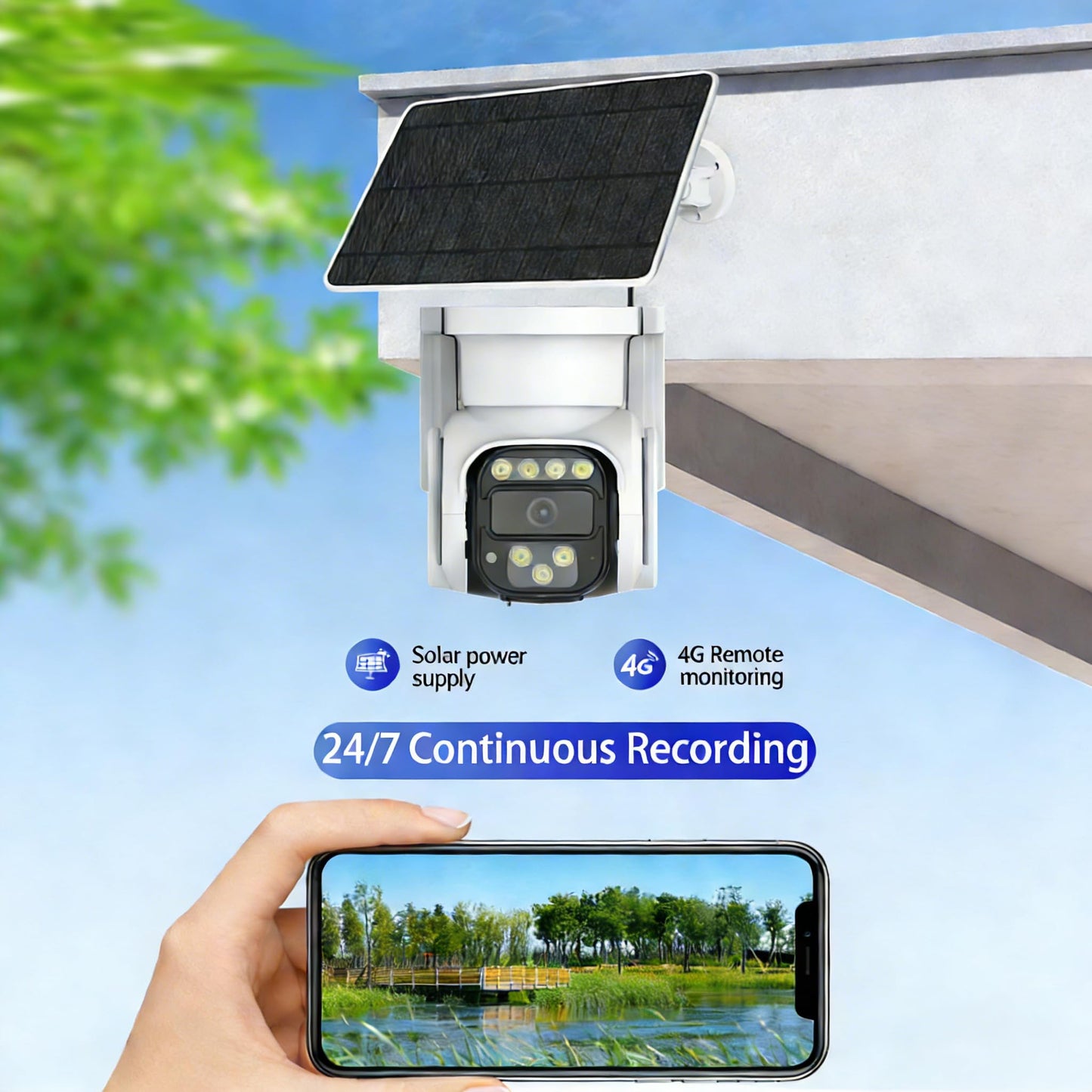 Goverwin 24/7 Recording AOV 4G Security Camera Outdoor Wireless with 8000mAh Battery 7W Solar Panel, 2K PTZ, 50 Meters Night Vision, AI Detection, AI