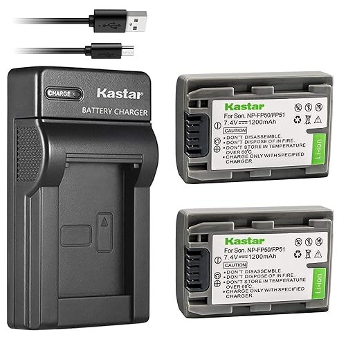 Kastar Battery (X2) & Slim USB Charger for Sony NP-FP51 NP-FP50 and DCR-30 DVD103 DVD105 DVD203 DVD205 DVD305 DVD92 HC20 HC21 HC26 HC32 HC36 HC40 HC42