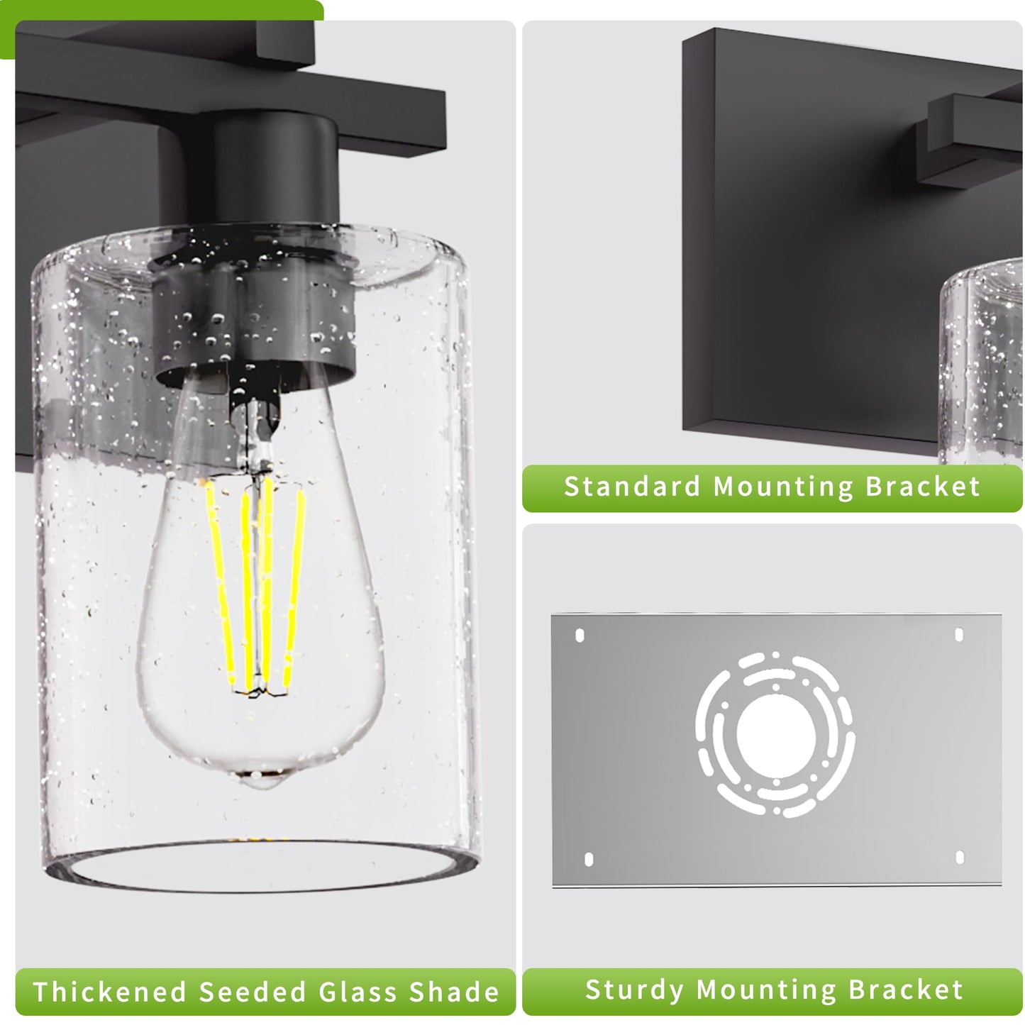 Espird Bathroom Vanity Light,3 Light Matte Black Light Fixture with Thickened Seeded Glass Shade, 21 inch Modern Wall Sconce,Vanity Light Over Mirror