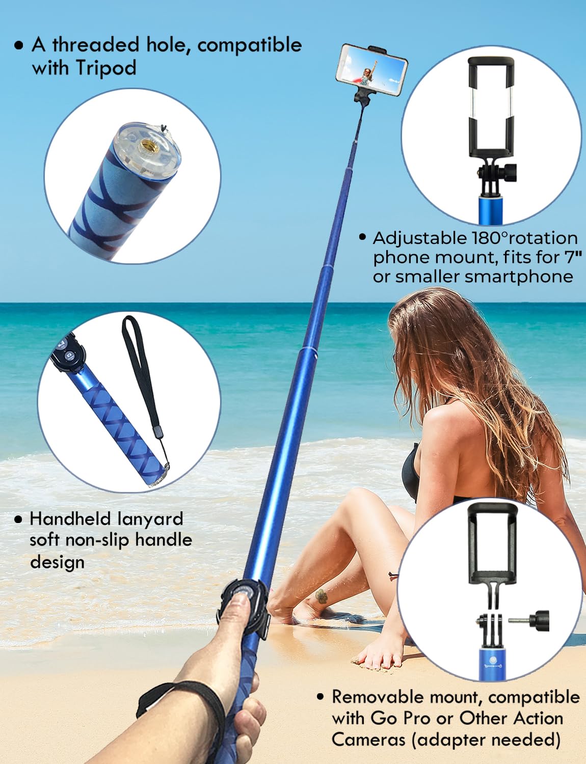 118'' 9.8ft Long Selfie Stick for iPhone, Android, Extended Super Long Pole, Selfie Stick Tripod with Remote, for Selfies/Video Recording, Includes