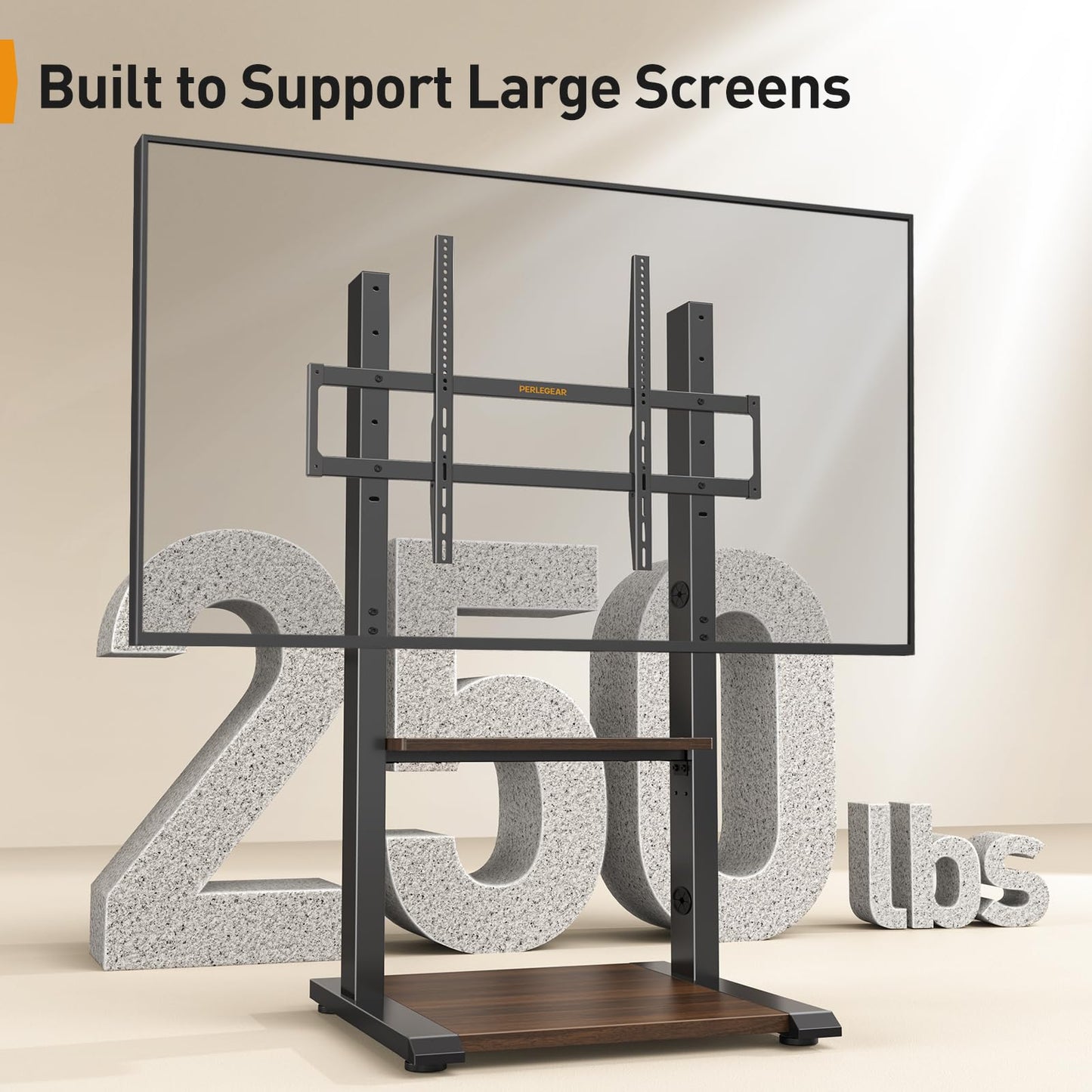 Perlegear Floor TV Stand for 50-110? TVs with Power Strip, Holds Up to 250 lbs, Universal Standing TV Mount with Adjustable Shelf & Feet, Max VESA