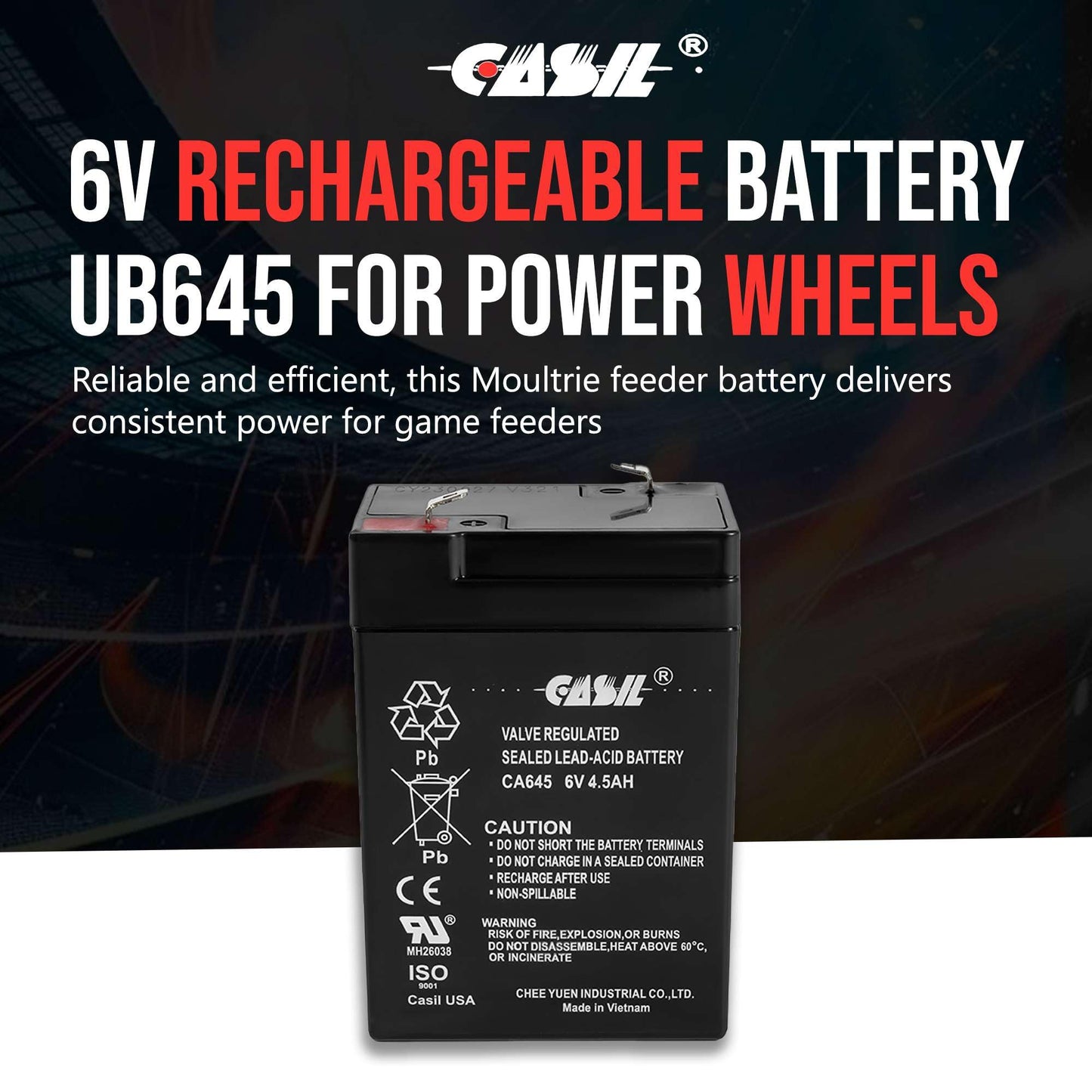 Casil 6V Battery - 6V Rechargeable Battery UB645 for Power Wheels, PS-640 F1, Exit Sign, Emergency Light, Lithonia ELB06042, Mojo Decoy, Moultrie…