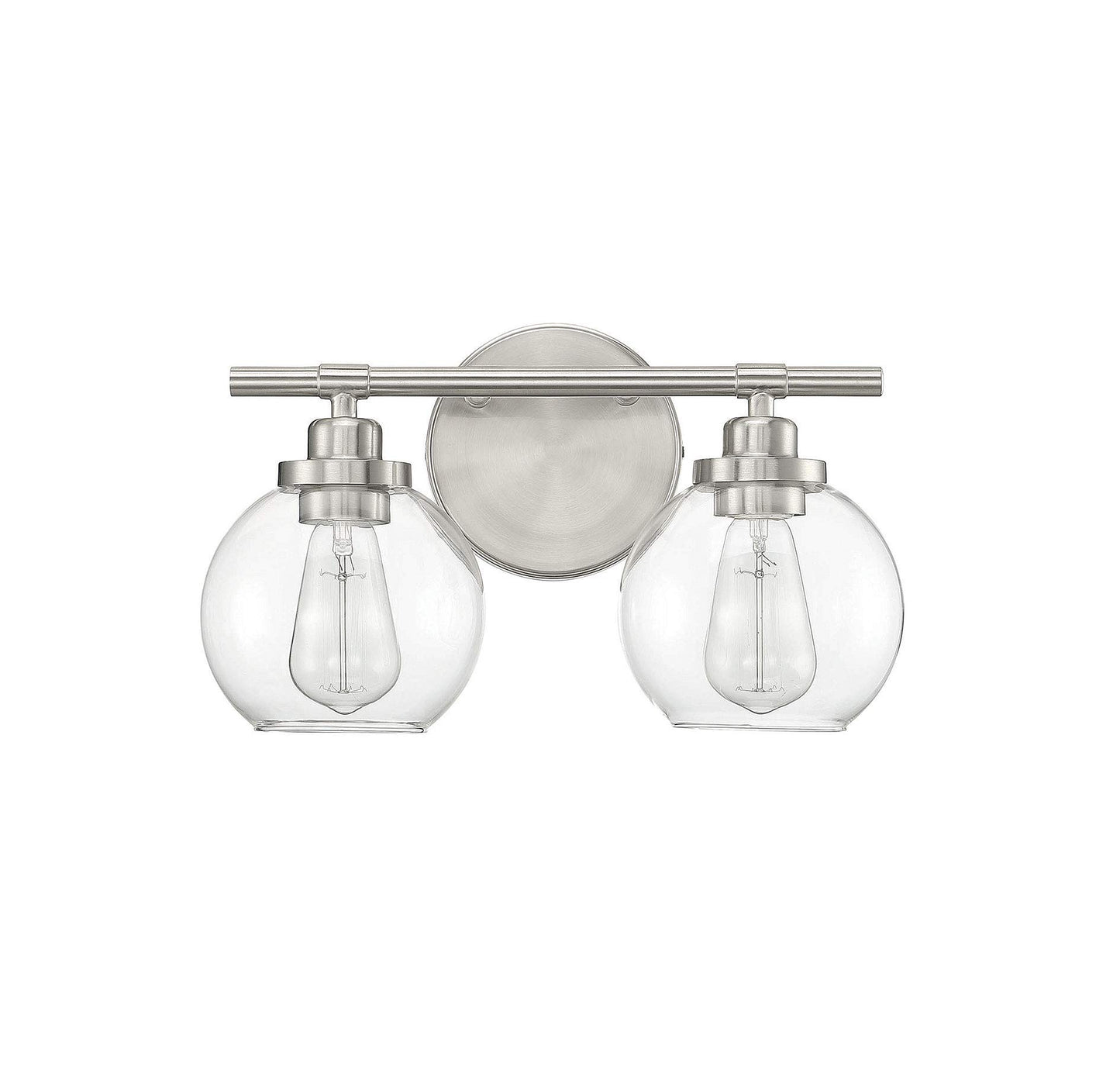 Savoy House 8-4050-2-SN Carson Mid-Century Modern Clear Glass Bathroom Vanity, 2-Light 120 Total Watts, 9" H x 14" W, Satin Nickel