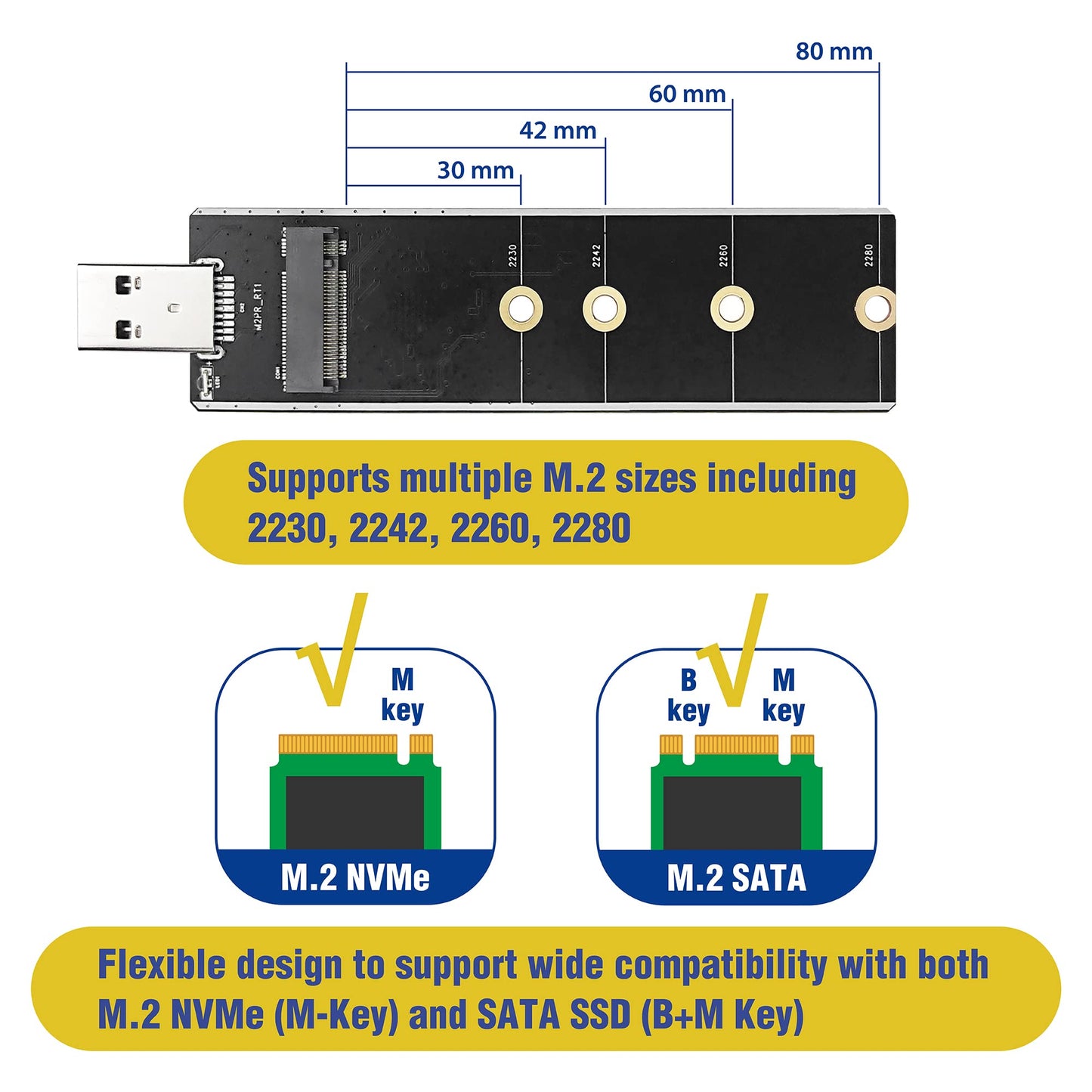 MICRO CONNECTORS M.2 NVMe & SATA SSD to USB 3.2 Gen 2x1 Type-A Adapter (NVME-S32USBA), Black