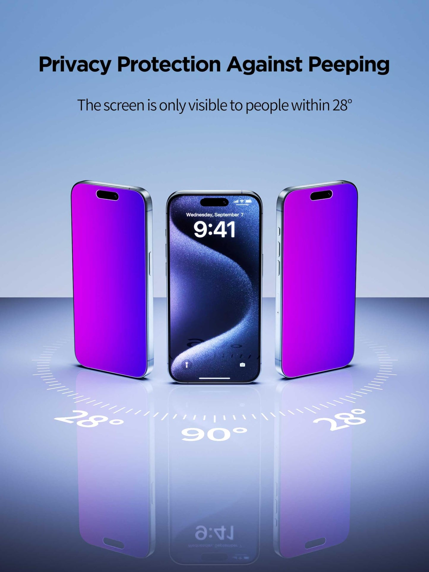 PDDKISS Compatible for iPhone 16 Plus Privacy Screen Protector Tempered Glass 6.7 Inch, Purple Gradient Anti Spy Anti Blue Light HD Easy Installation