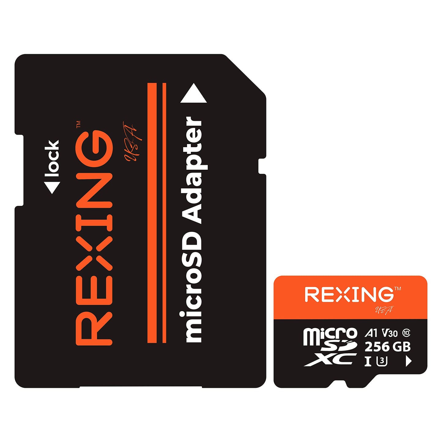 RexingUSA 256GB microSDXC UHS-3 4K Full HD Video High Speed Transfer Monitoring SD Card with Adapter for Dash Cams, Surveillance System, Security