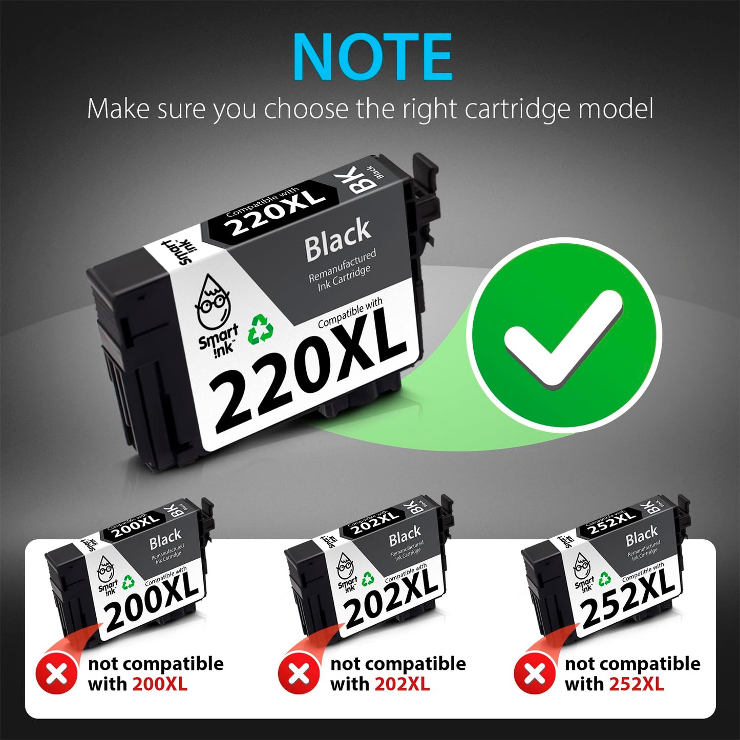 Smart Ink Remanufactured Ink Cartridge Compatible with Epson 220 XL T220 220XL 5 Multipack (2 Black, C/M/Y) to use with Workforce WF2630 WF2650 WF2750