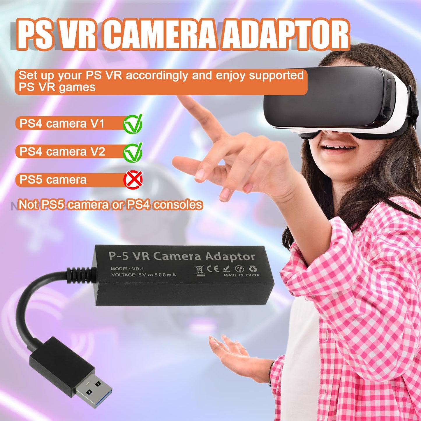 JAMHER PS4 Camera Adapter for PS5, PS VR Compatible with PS4 PSVR Converter Cable