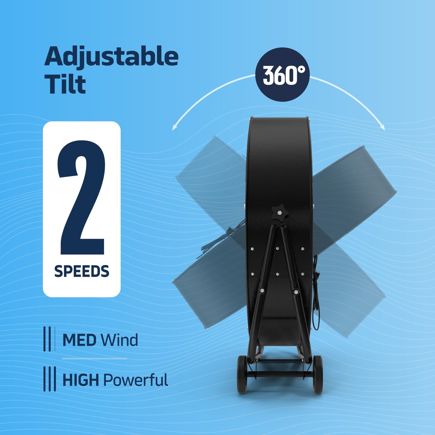 NEXAIR 24 Inch Industrial Drum Fan High Velocity, Heavy Duty Metal Floor Fan, 3 Speed Air Circulator, 360° Tilt Commercial Shop Fan for Warehouse