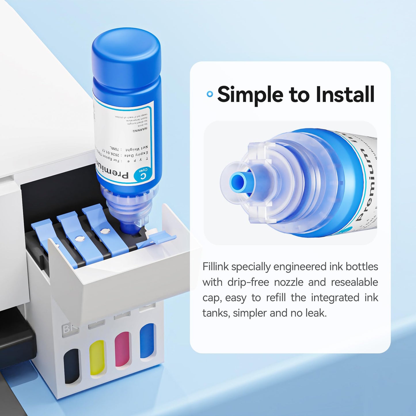FILLINK 552 Sublimation Ink Compatible for 552 T552 552 Pigment Ink Used with Ecotank Photo ET-8550 ET-8500 ET 8550 ET 8500 Printer Heat Press