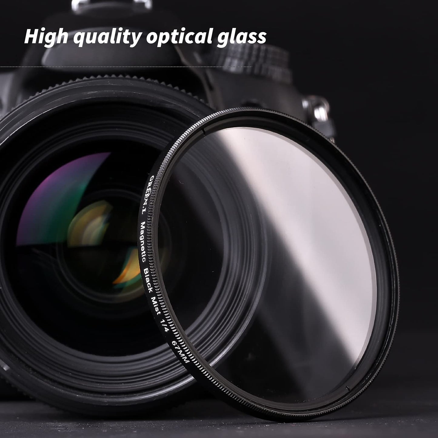 GREEN.L 58mm Black Pro Mist 1/4 Filter, Cinematic Effect Camera Filter for Portrait Photography/Video/Vlog