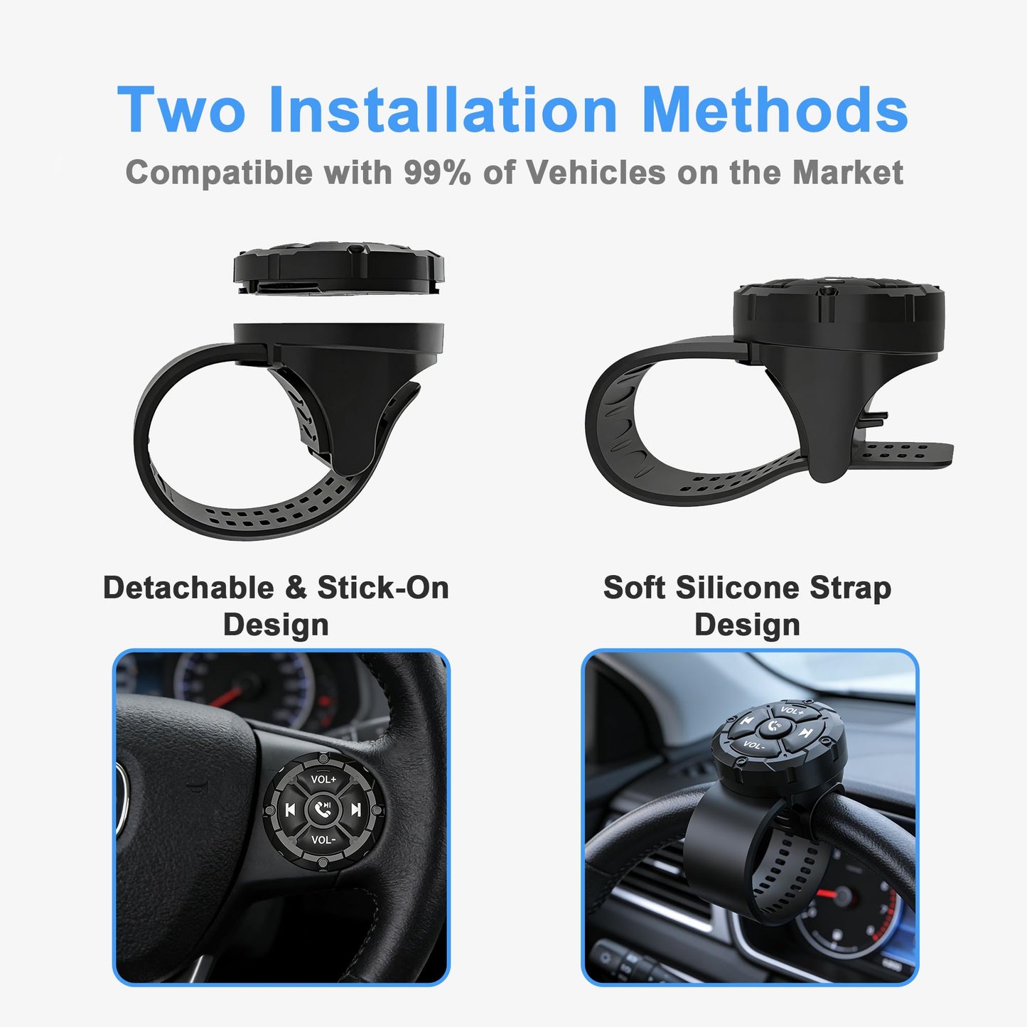 Bluetooth Media Button, Waterproof Wireless Music Controller for Car Steering Wheel, Bike & Motorcycle Handlebars, Multimedia Playback & Shutter