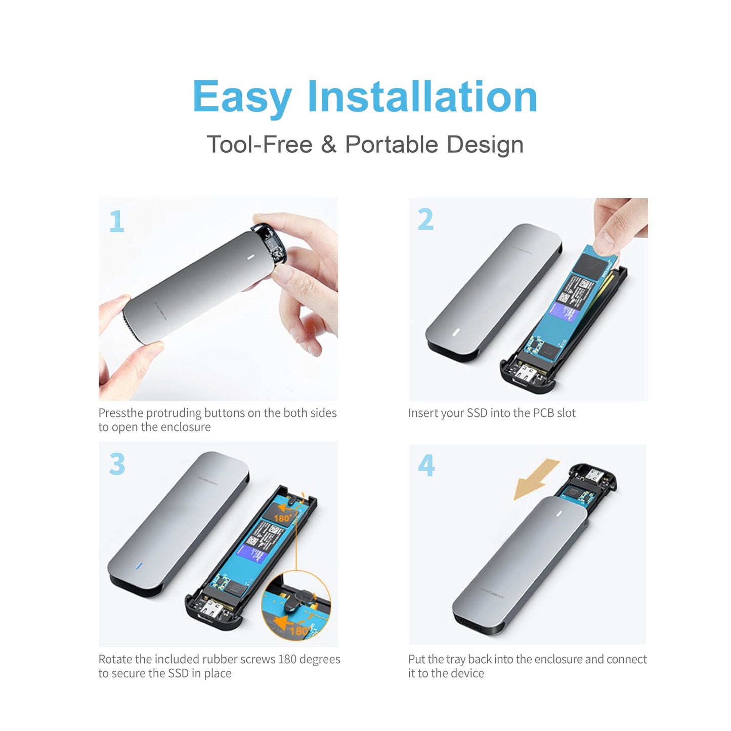 Mediasonic Aluminum M.2 PCIe NVME SSD Enclosure to USB 3.2 Gen 2 10Gbps USB Type C | M-Key/B+M Key | Support UASP Trim | 2230/2242/2260/2280 (Support