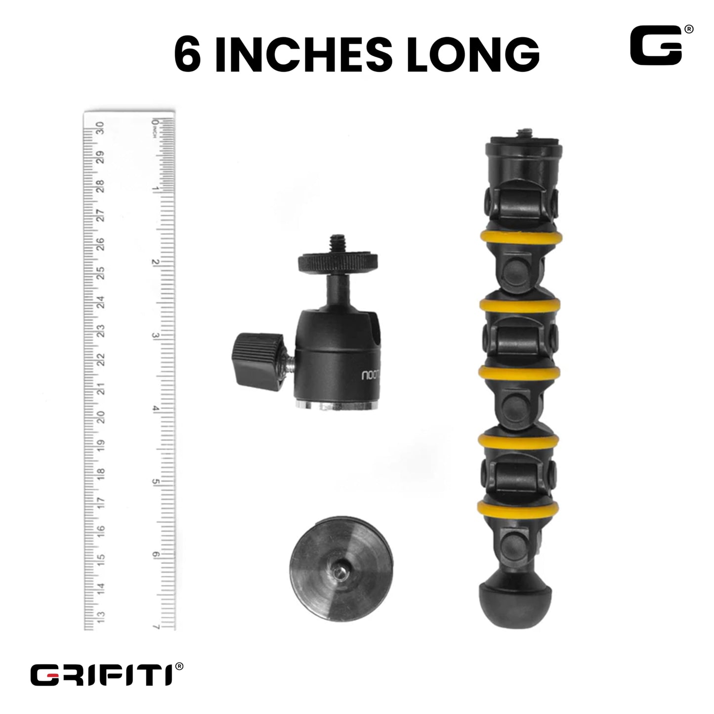 GRIFITI Nootle Recon 5 Flex Arm Leg Magnetic Foot Mini Ball Head Camera Mount Stand Magnetic Foot 6 Inch Flexible Mini Ball Head Attaches to Steel or