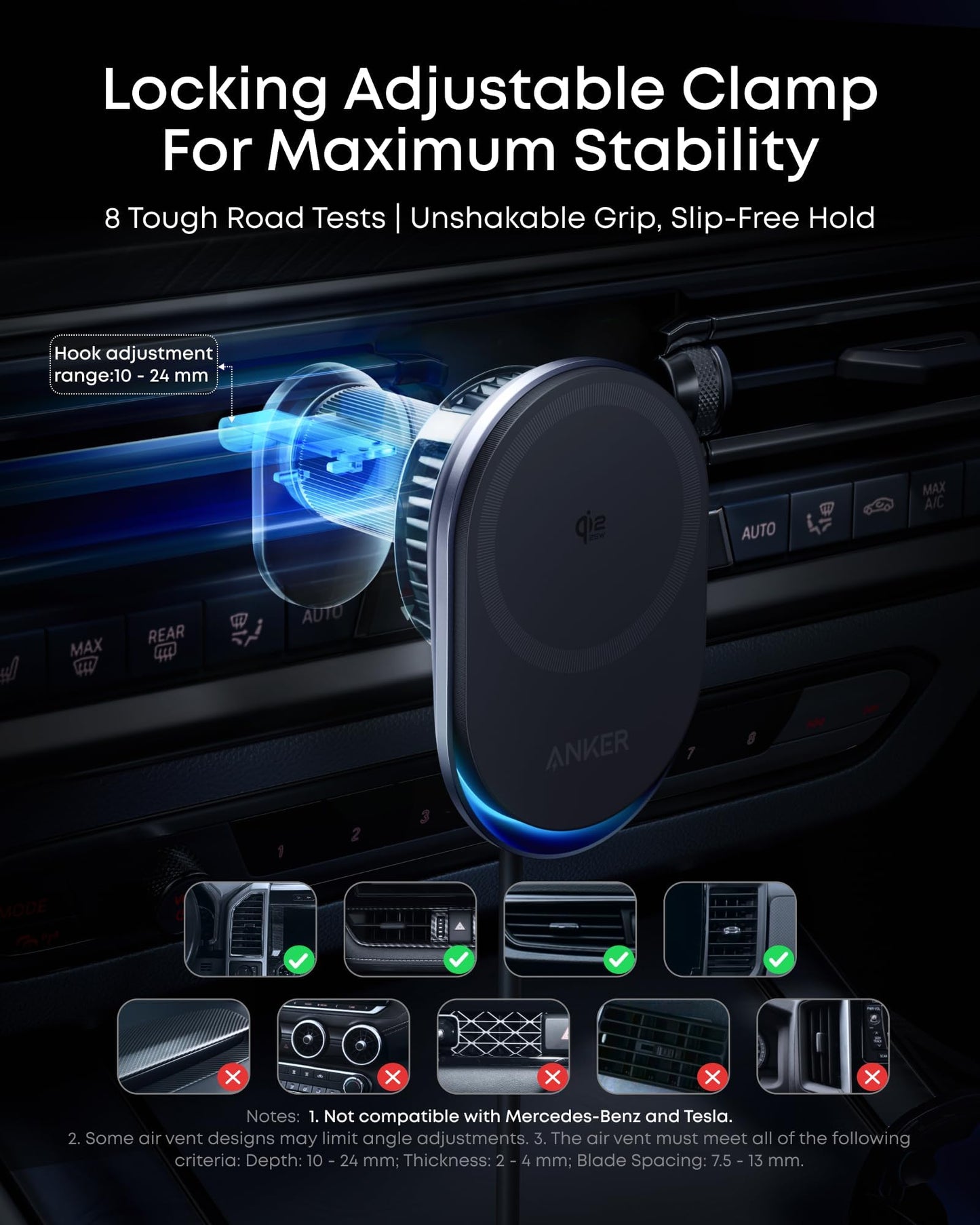 Anker Prime MagSafe Car Mount Charger, Qi2 25W Certified Wireless Car Charger with AirCool, Strong Magnets, Air Vent Mount for iPhone 17-12 Series