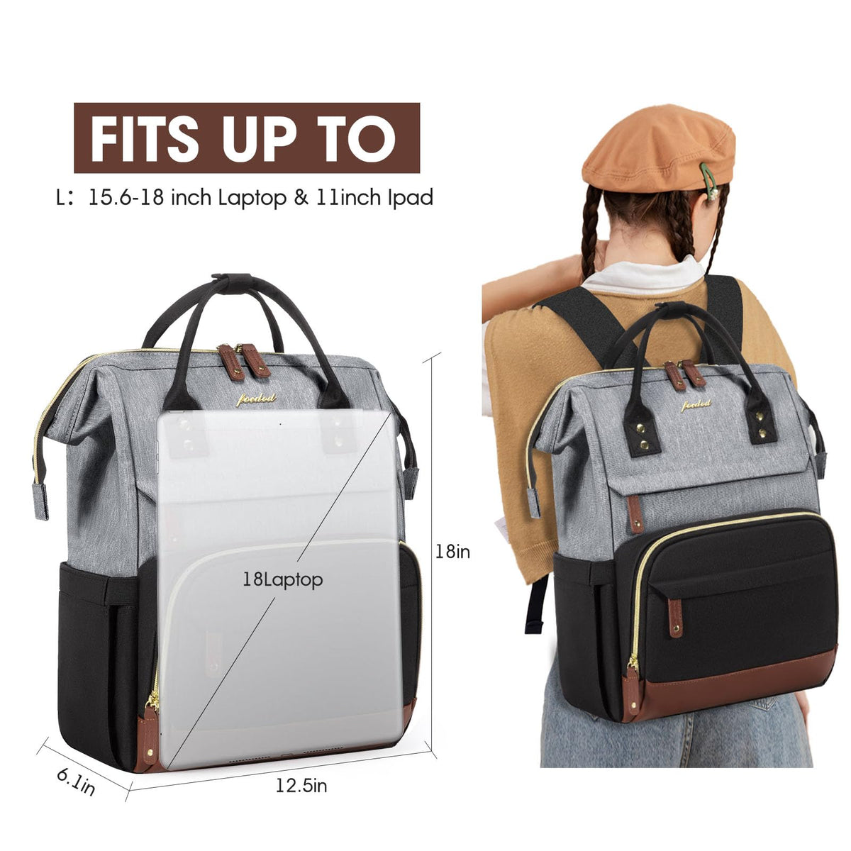 Laptop Backpack for Women Work Bag: 18'' Travel Daypack with Computer Bag