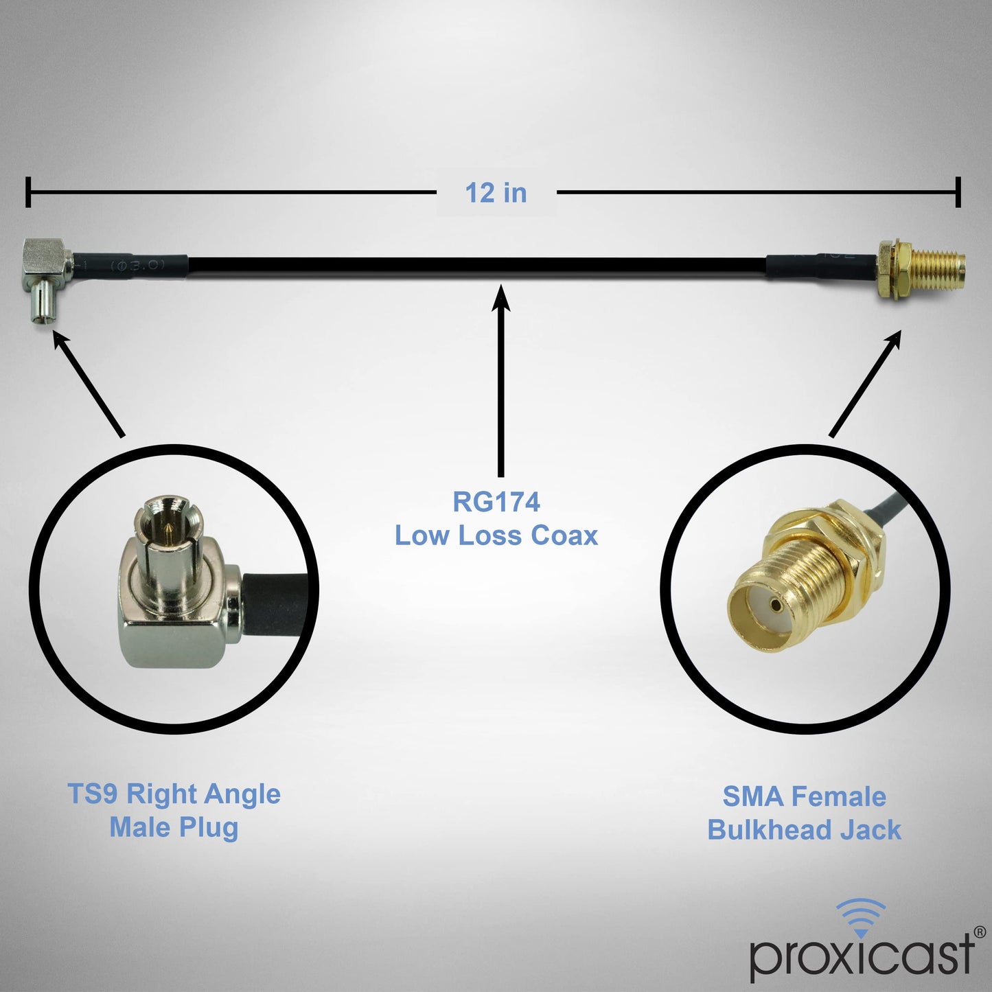 Proxicast 12 inch TS9 to SMA Female External Antenna Adapter Cable Pigtail for 4G/5G Modems, Hotspots & Routers - Nighthawk M6/MR6500, M5/MR5100