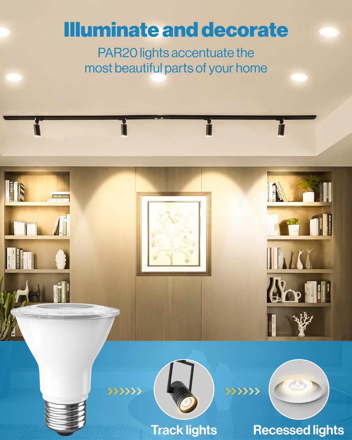 Sunco 10 Pack PAR20 LED Bulb, Bright Flood Light, 8W=50W, Dimmable, E26