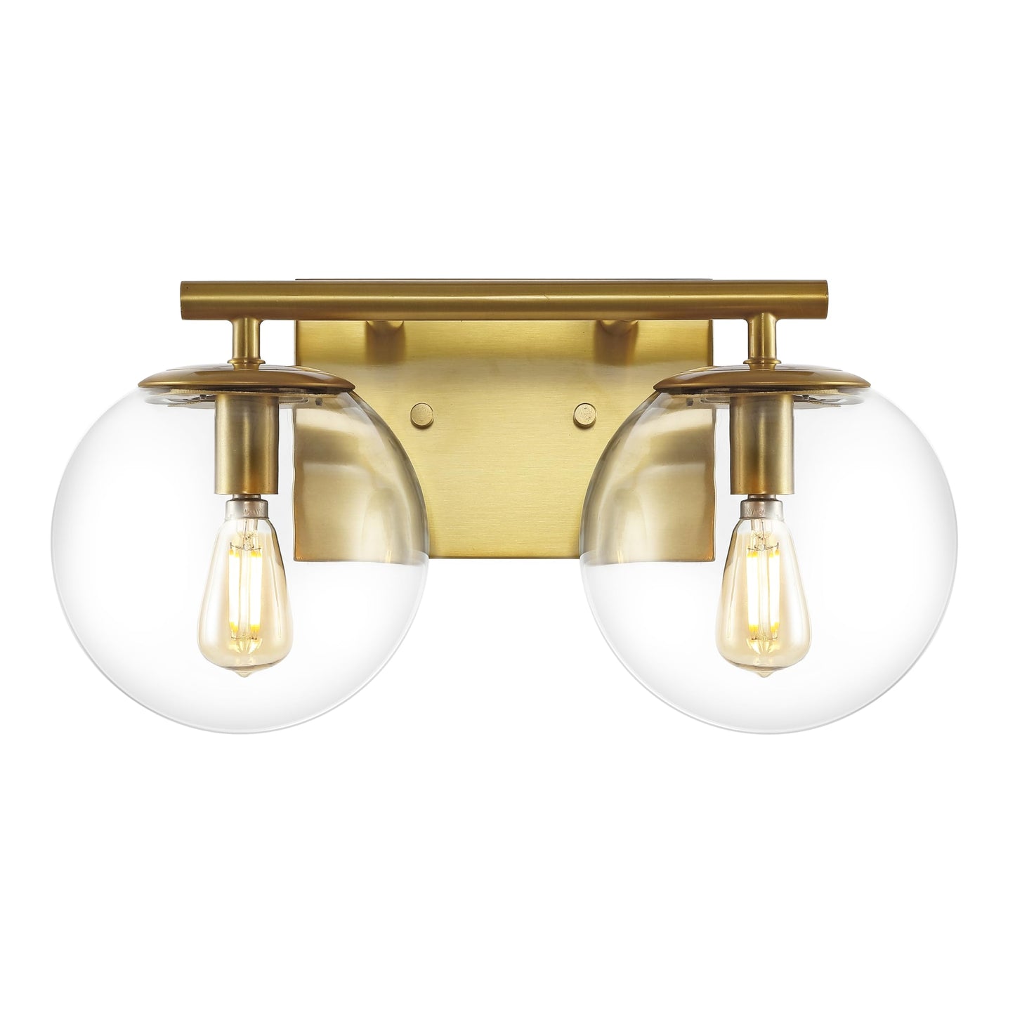 SAFAVIEH Lighting Collection Severa Brass/Clear Glass Globe Shade 2-Light Wall Sconce Light Fixture, Ideal for Bathroom, Entryway, Vanity, Foyer