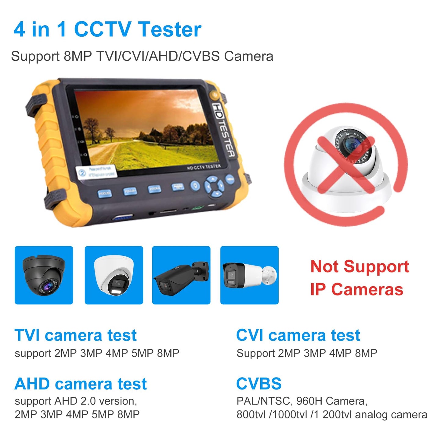 Anpviz 5 Inch 4 in 1 CCTV Monitor Tester, AHD/TVI/CVI/CVBS Coaxial Analog Video CCTV Tester, UTP/PTZ Cable Test for 1080P/3MP/4MP/5MP/8MP Analog