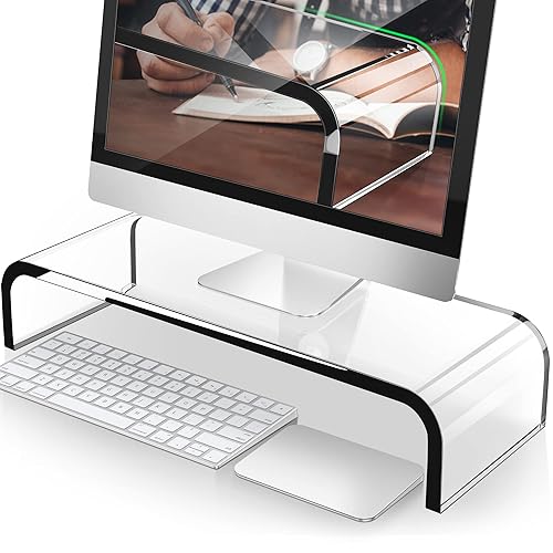AboveTEK Acrylic Monitor Stand, Premium Large Monitor Riser 20 inch, Crystal Clear Acrylic Computer Stand Laptop Desk Stand for Home Office Printer TV