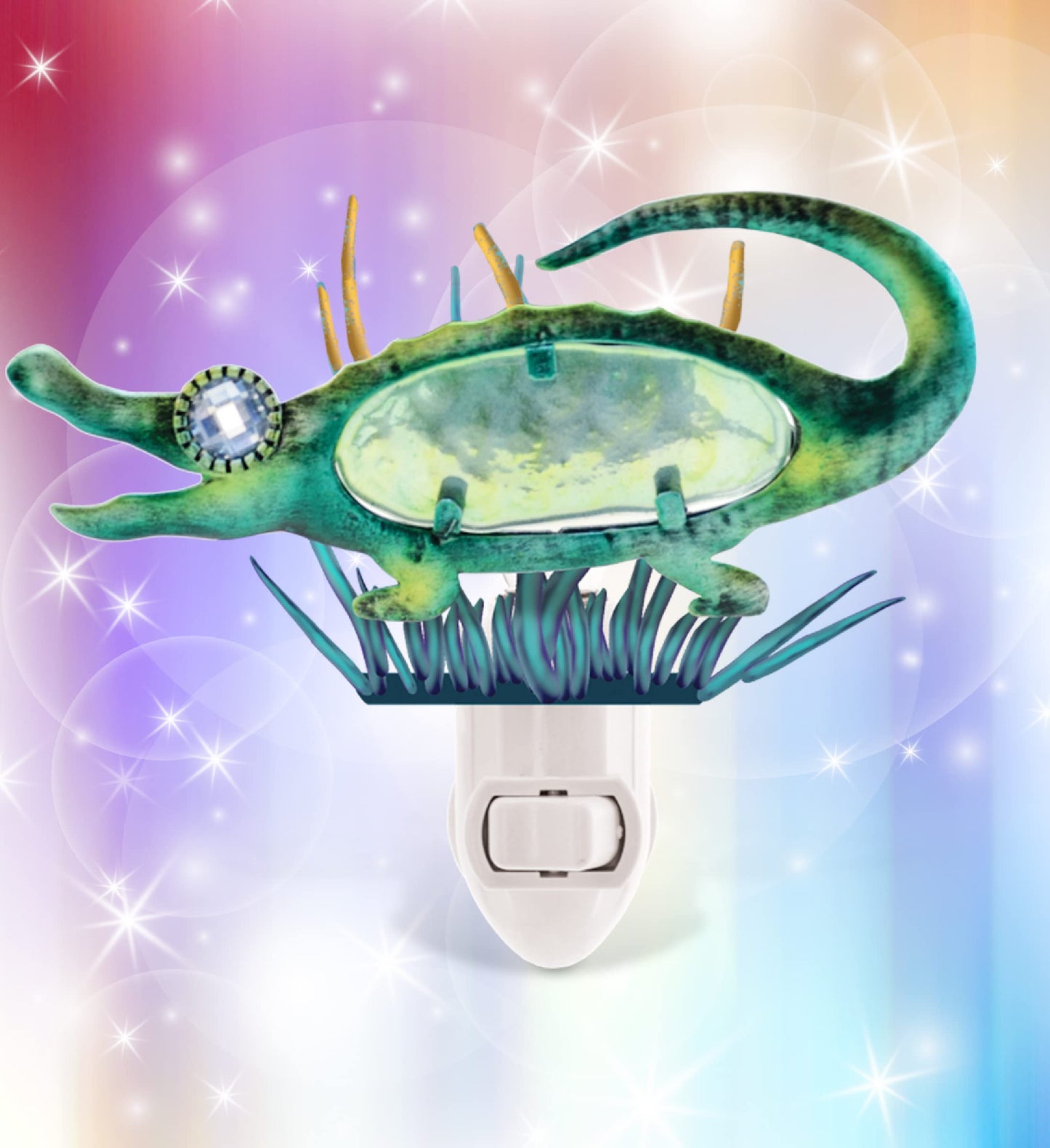 COTA Global Alligator Night Light - Home Décor Wall Plug in Night Light with Switch, Unique Decorative Hand Made Metal & Glass Nightlight - 5 Inches