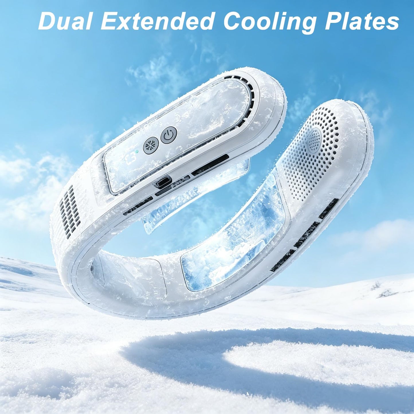 Neck Air Conditioner with 2 Icy Cooling Plates, Portable Neck Fans Blow Cold Air Rechargeable, Wearable Bladeless Fan Personal AC Dual Turbo,LED