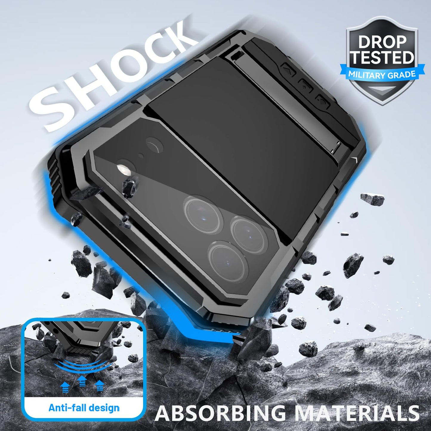 Simicoo Military Metal Heavy Duty Case Compatible with iPhone 17 Pro, Drop Protection Rugged Defender Metal Bumper Screws Phone Cover with Stand