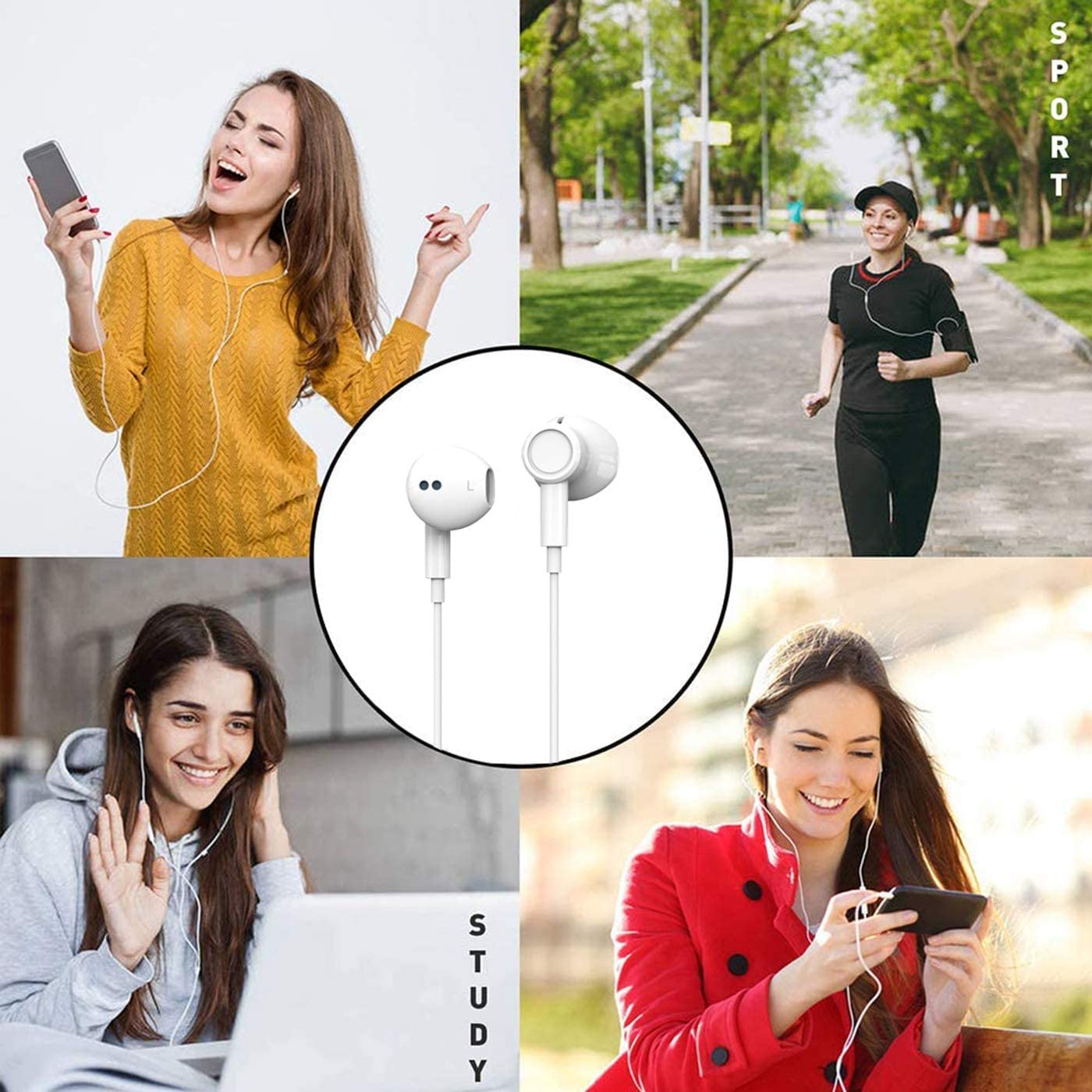 Hi-Res Extra Bass Earbuds Noise Isolating in-Ear Headphones Wired Earbuds with Microphone for iPhone, iPod, iPad, MP3, Huawei, Samsung, Lightweight