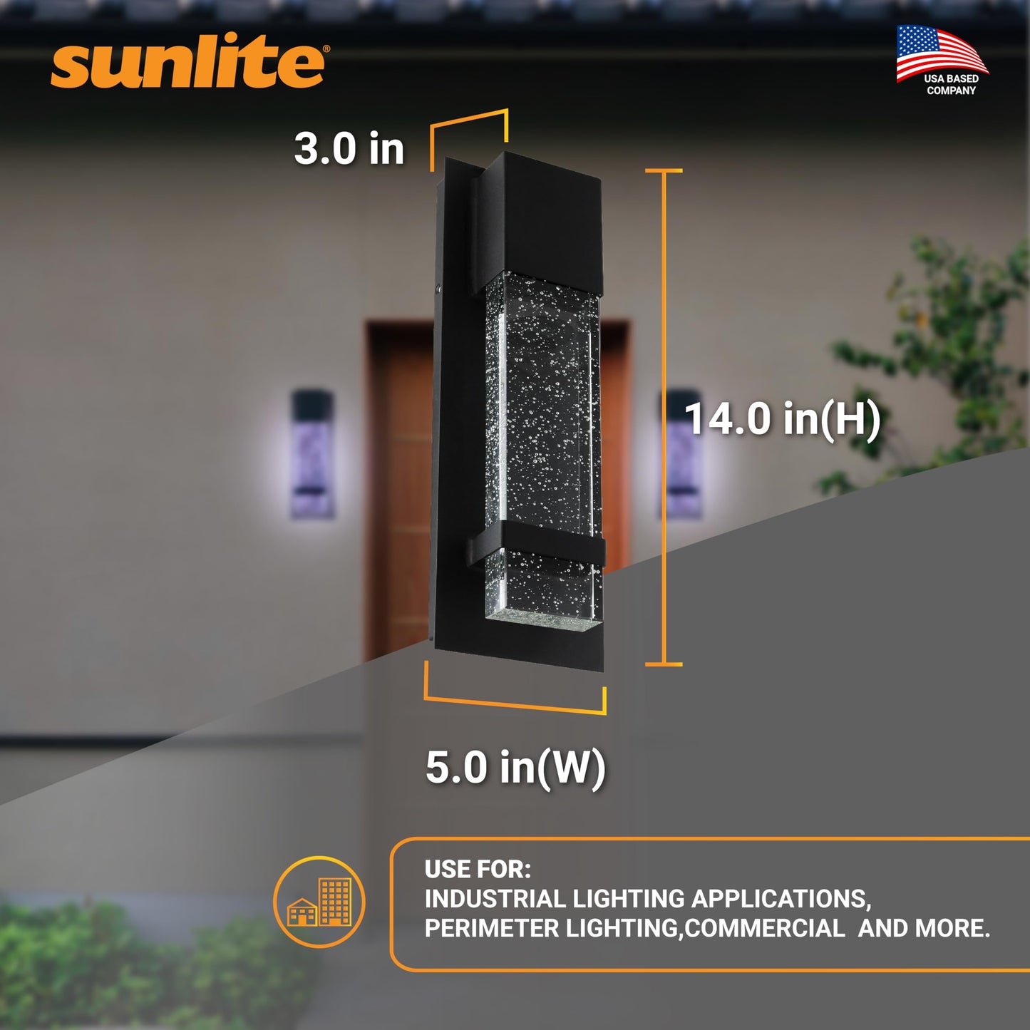 Sunlite LED Wall Sconce, Black Metal Frame with Raindrop Effect Glass Panel, 4.75" Wide, 5000K Daylight, Indoor & Outdoor, ADA Compliant