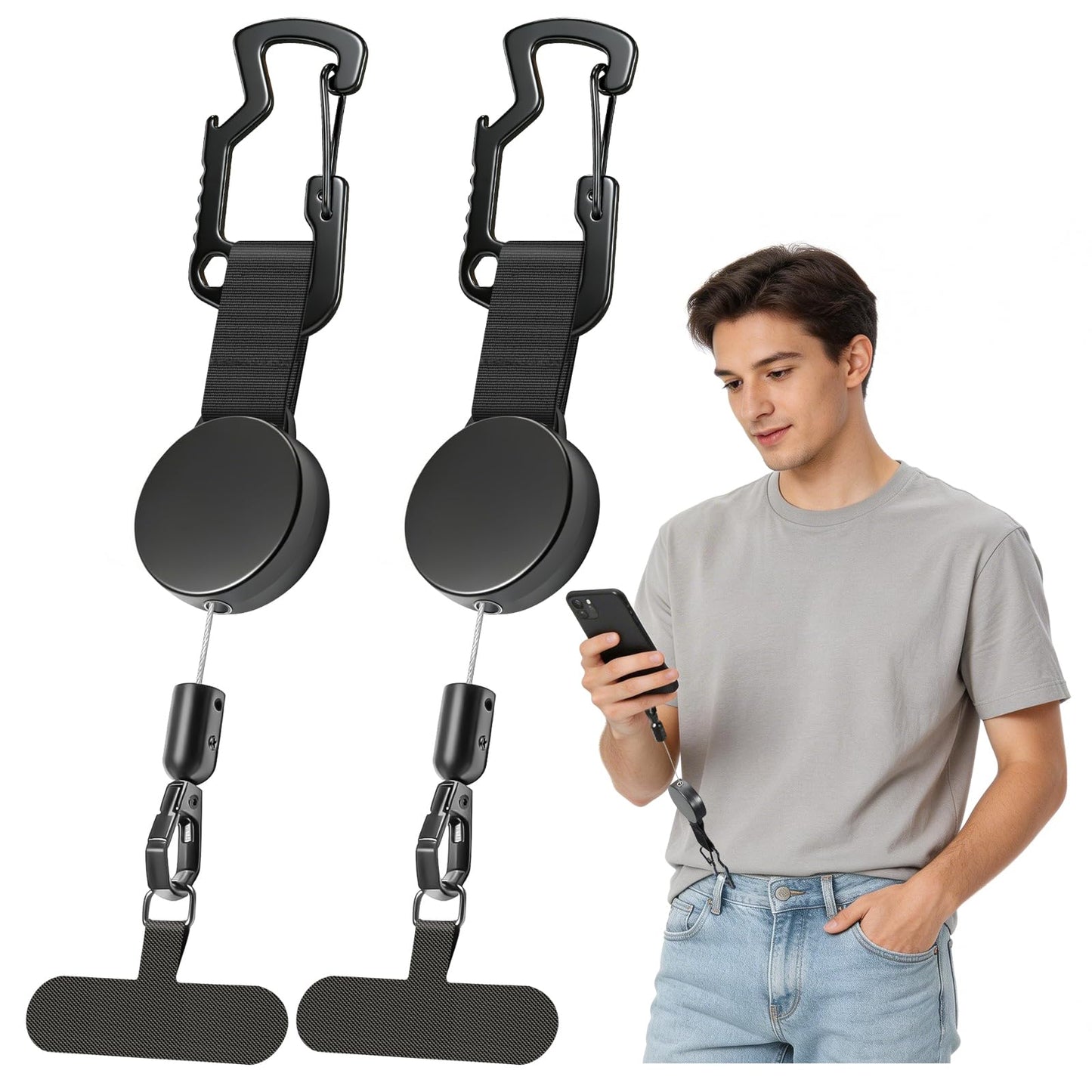 TRELC Anti-theft Phone Tether, Steel Retractable Phone Lanyard, Anti-drop & Anti Theft, Universal Anchor Fit iPhone, Cellphone Strap with Carabiner