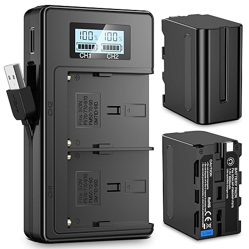NP-F970 Battery and Charger-2x8800mAh Dual USB NPF Battery with LCD Screen for Camcorder/Light/Camera/Handycam/Monitor,Replacement Fast Charger