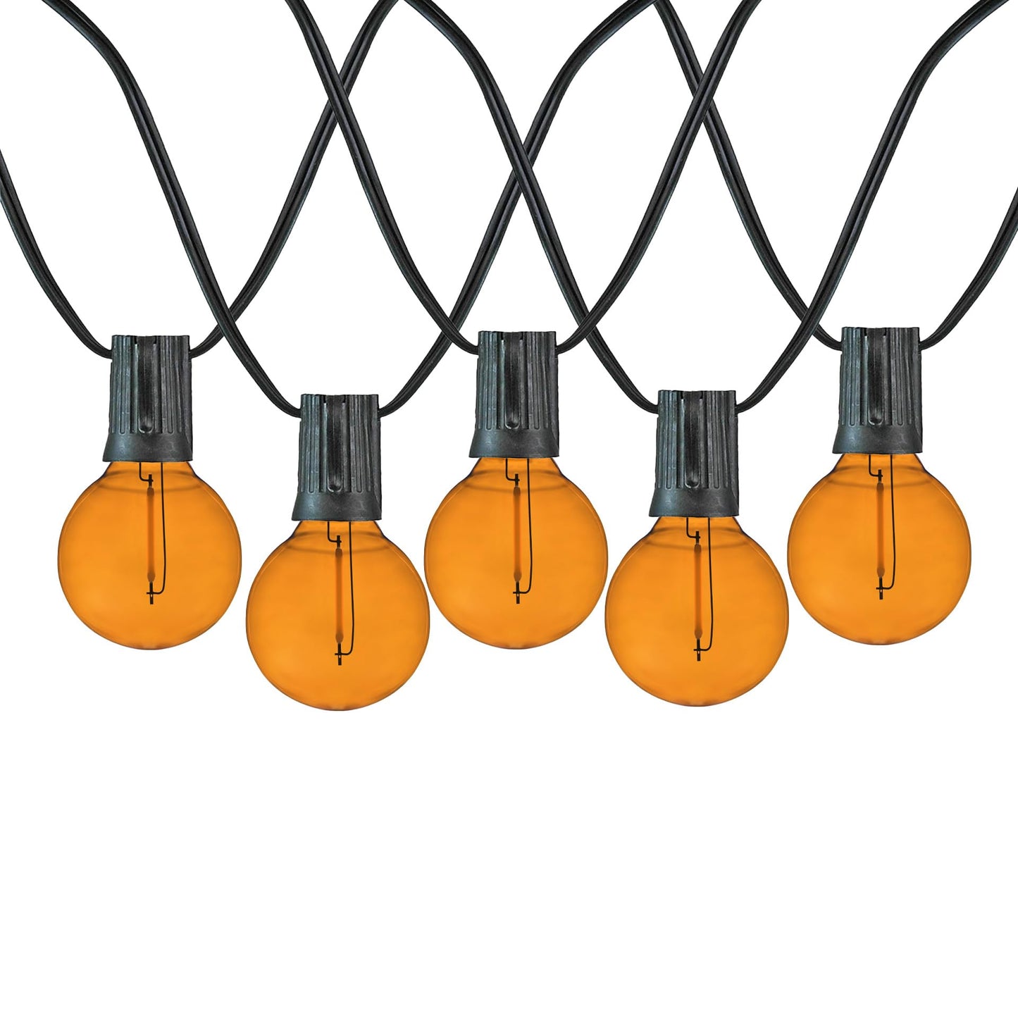 Novelty Lights G40 Filament LED String Light, Translucent Orange Bulbs, 25 Globe Lights with 12" Spacing on Green Wire, Indoor/Outdoor Festive Patio