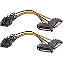 GGZZ 15 Pin SATA Male to 8 Pin (6+2 Pin) PCI-Express Female Video Card Power Adapter Cable (2Pack/8inch)