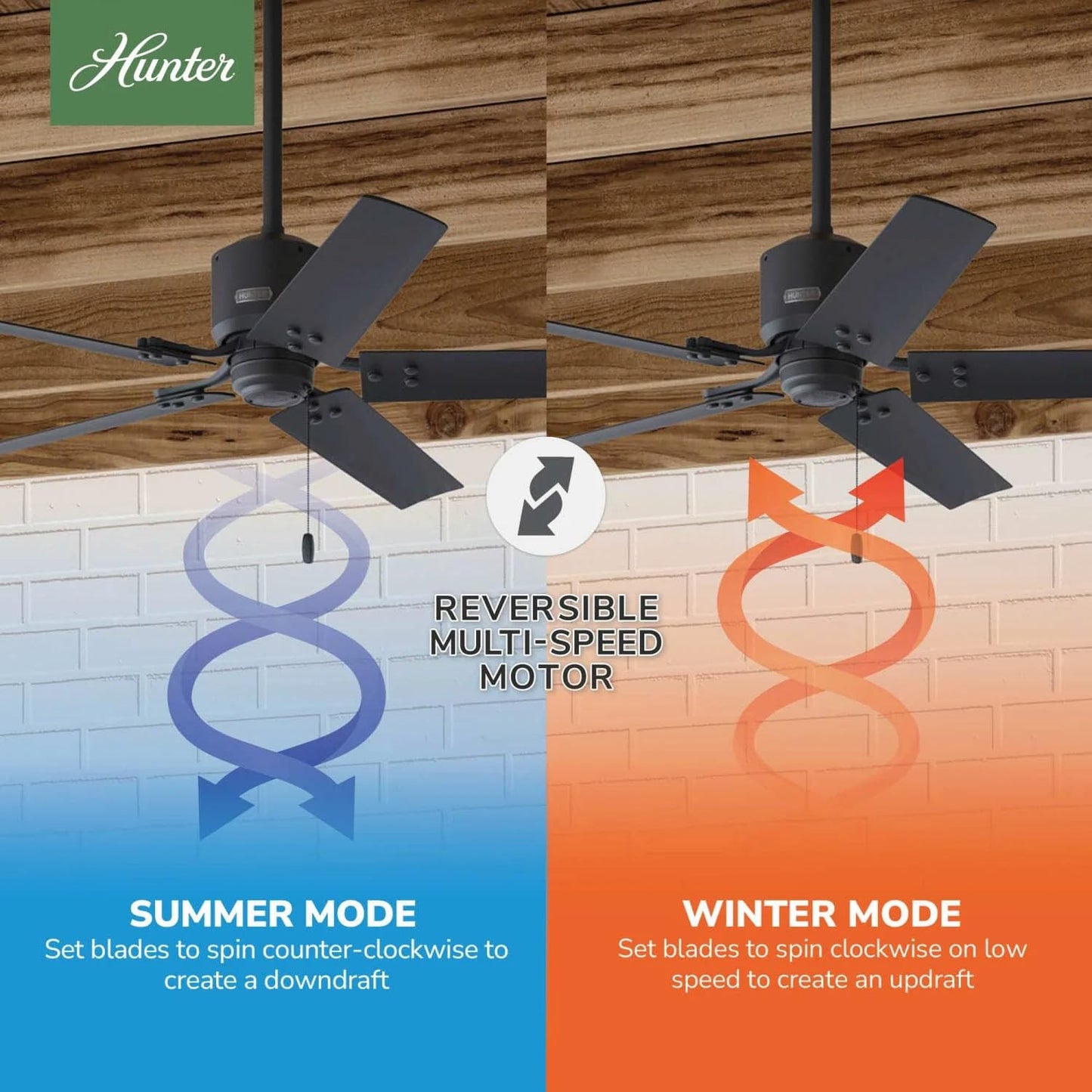Hunter Fan 52 inch Casual Matte Black Indoor/Outdoor Ceiling Fan with 5 Blades and Pull Chain (Renewed)