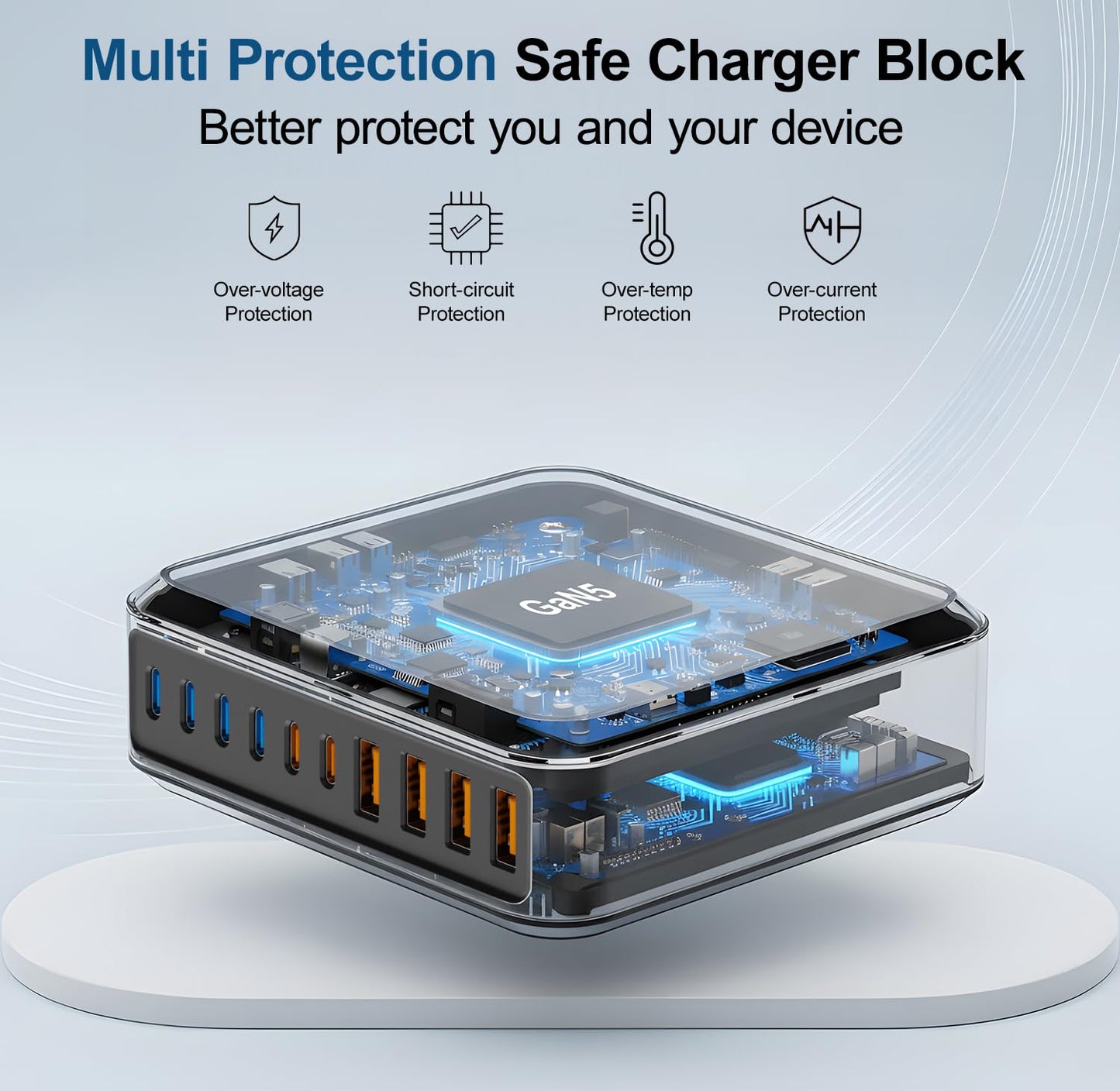 USB Charger Station,10 Port USB C Charger Block with 6FT/10FT Cables,300W GaN Type C Charging Hub iPhone Charger Fast Charging for iPhone 17 16 15 Pro