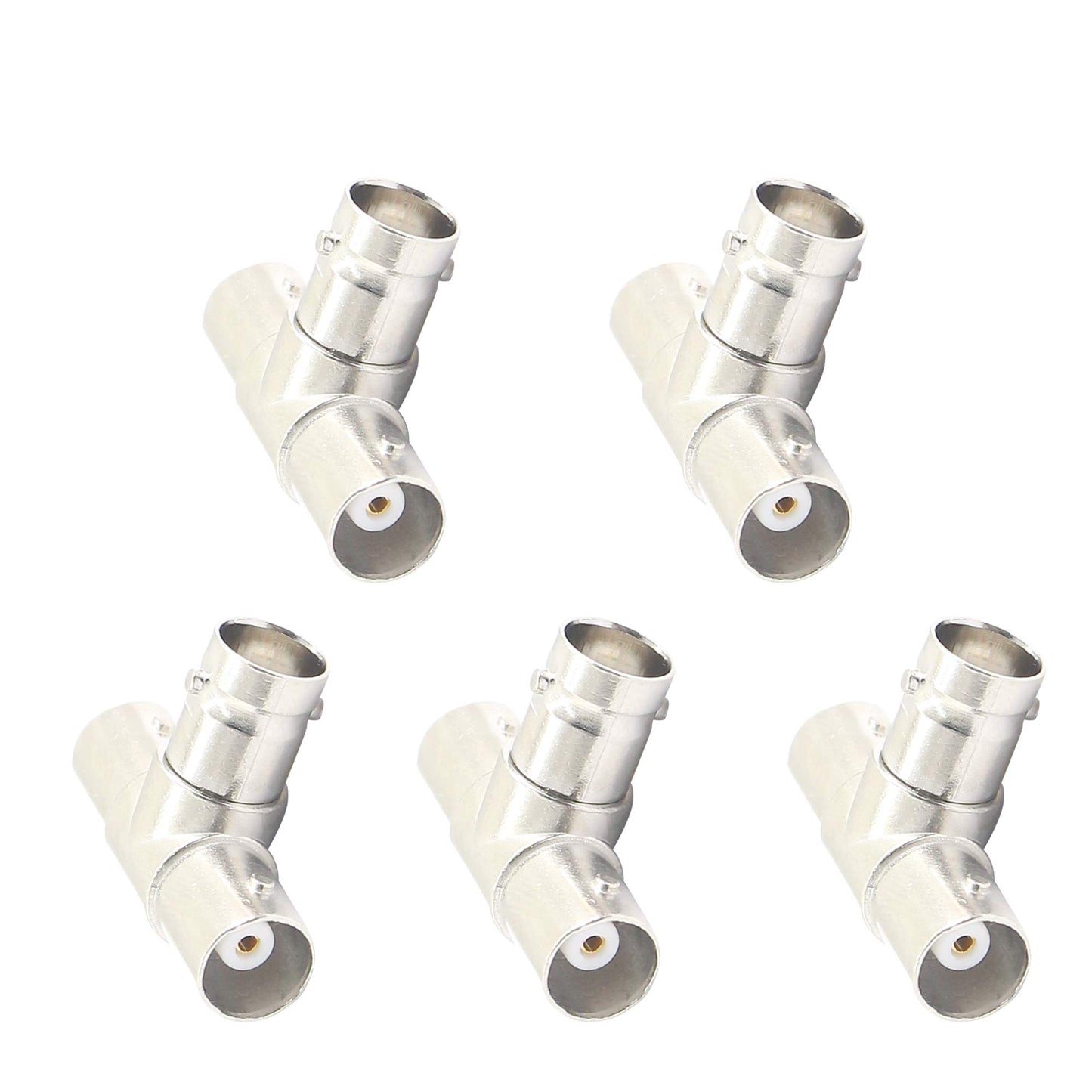 PNGKNYOCN 3 Way BNC Splitter?T Type Female to Female Jack Coaxial Connector Splitter for Coaxial Cable, CCTV, Antenna(5-Pack)