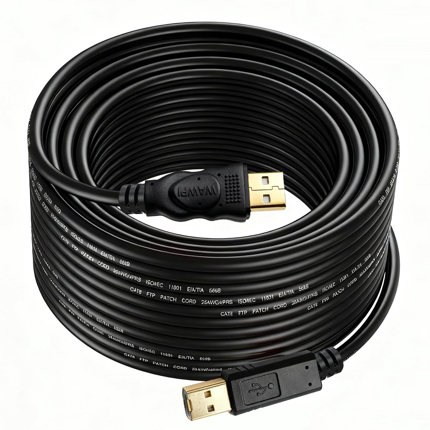 wawpi USB Cable 25 ft Gold-Plated USB 2.0 Cable - A-Male to B-Male - Printer/Scanner-25 Feet (8 Meters)