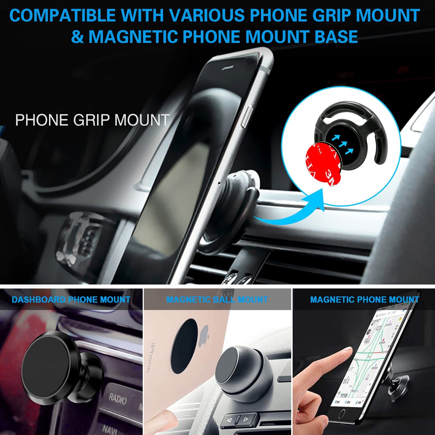 volport Sticky Adhesive Replacement Compatible with Socket Mount Base, 10 Pack Sticker Pads for Car Magnetic Phone Holder and 2pcs 1.38 Inches Double