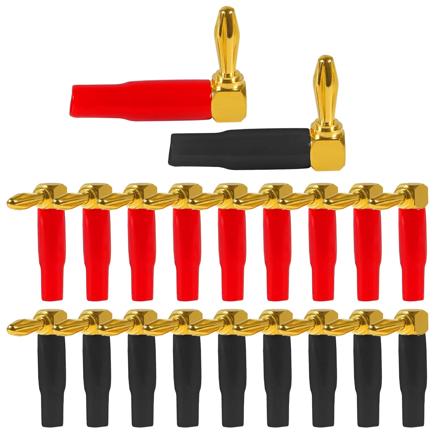 ACEIRMC 20pcs 4mm 0.16" Banana Plugs Right Angle ?90 Degree Speaker Connector Right Angle Banana Plugs for Speaker Wire Audio Connector Adapter (Red