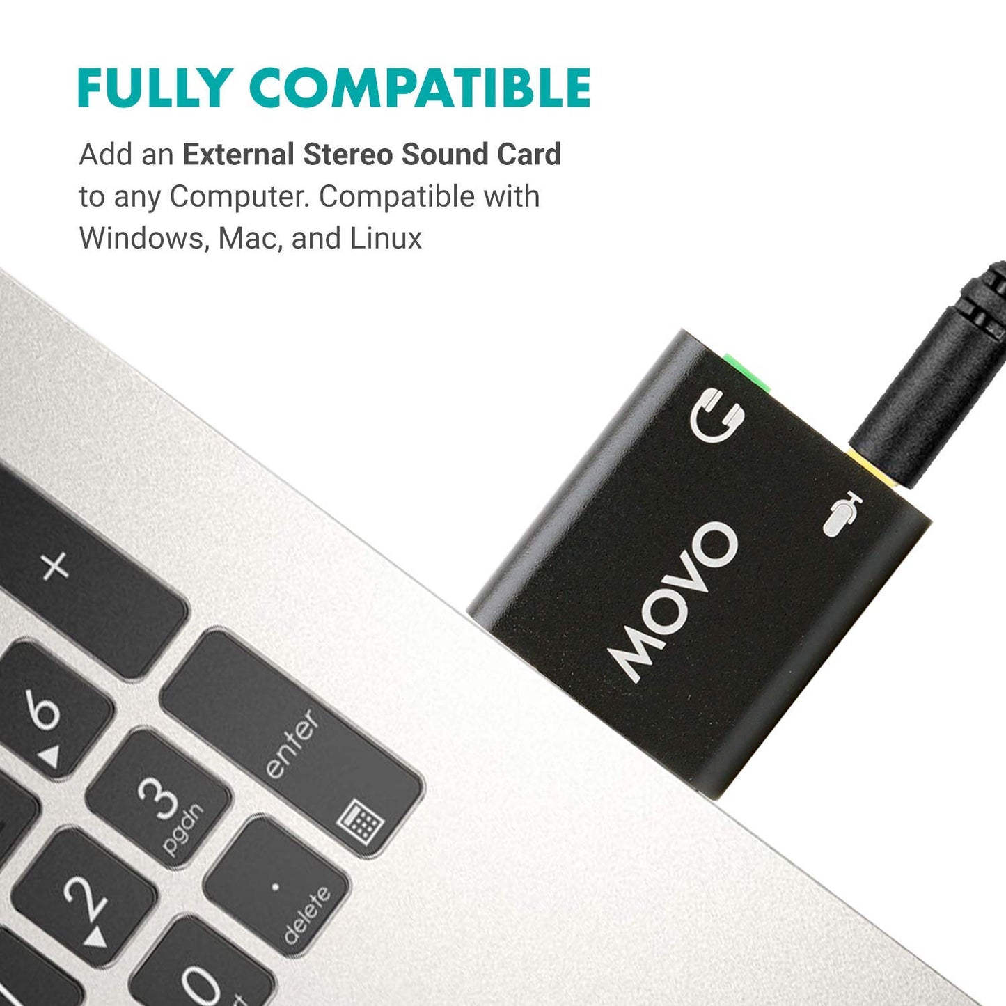 Movo USB-AC 3.5mm TRS Microphone to USB 2.0 Stereo Audio External Sound Card Adapter for PC and Mac. USB Sound Card Adapter for Computer or Laptop
