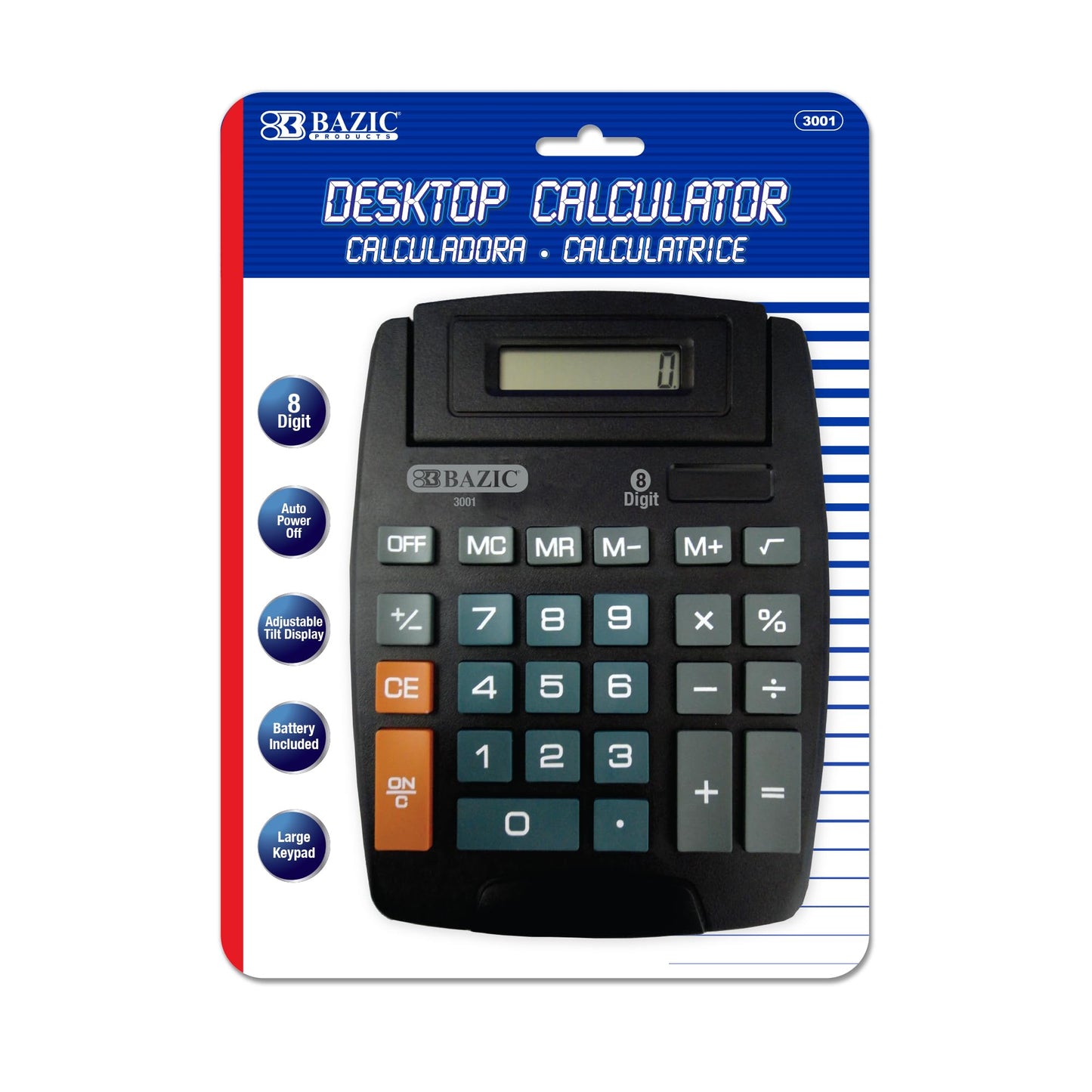 BAZIC Products Desktop Calculator 8-Digit with Adjustable Tilt Display, Big Buttons for Easy Input, Standard Basic Calculator for Home, Office