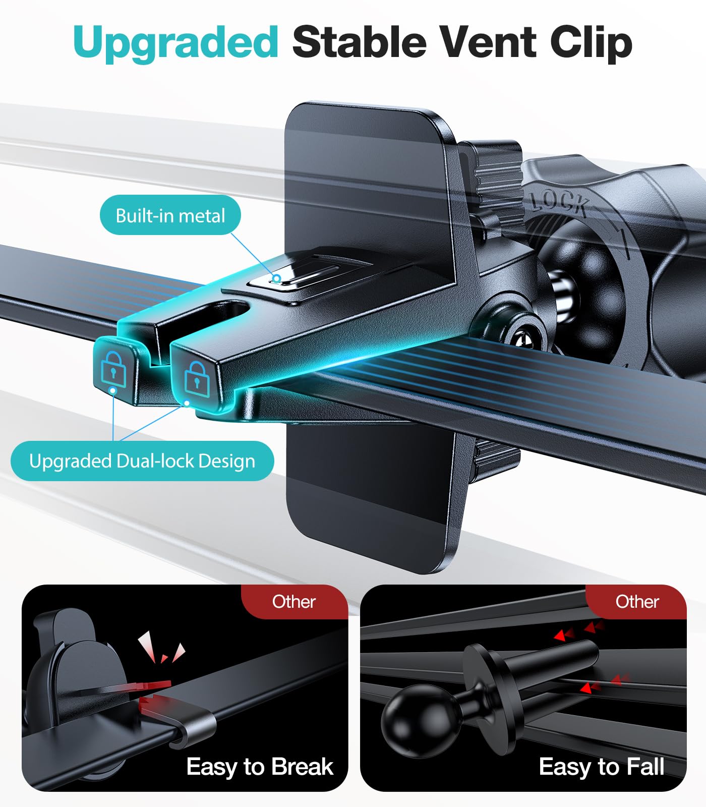 VICSEED Upgrade Ultra Stable Car Phone Holder Mount?Double Lock Metal Clip? Universal Air Vent Phone Mount,Mobile Cell Phone Holder for Your Car,for